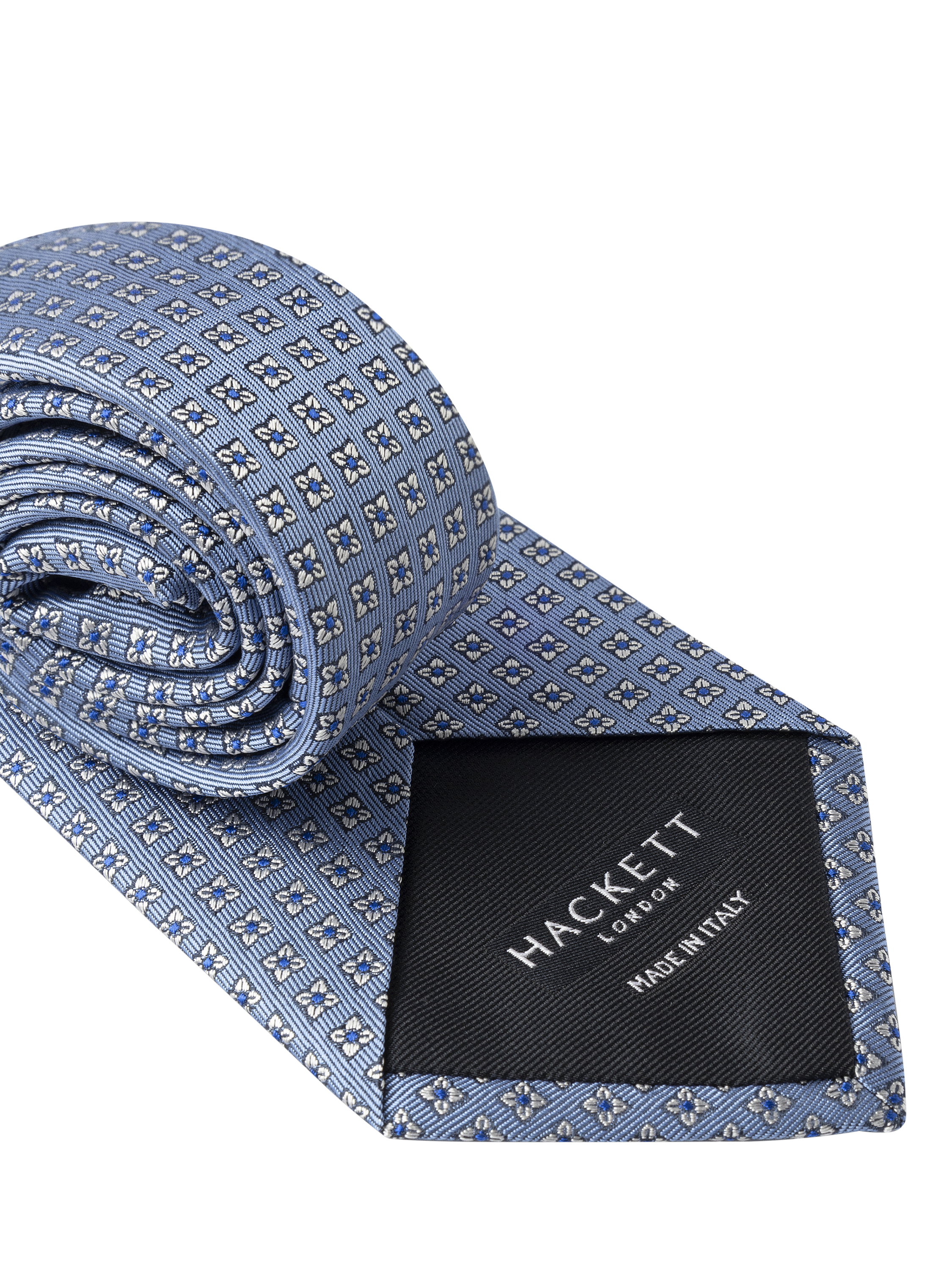 Product image 2 of 4, which shows Hackett London Flower Print Silk Tie, Eton Blue, One Size