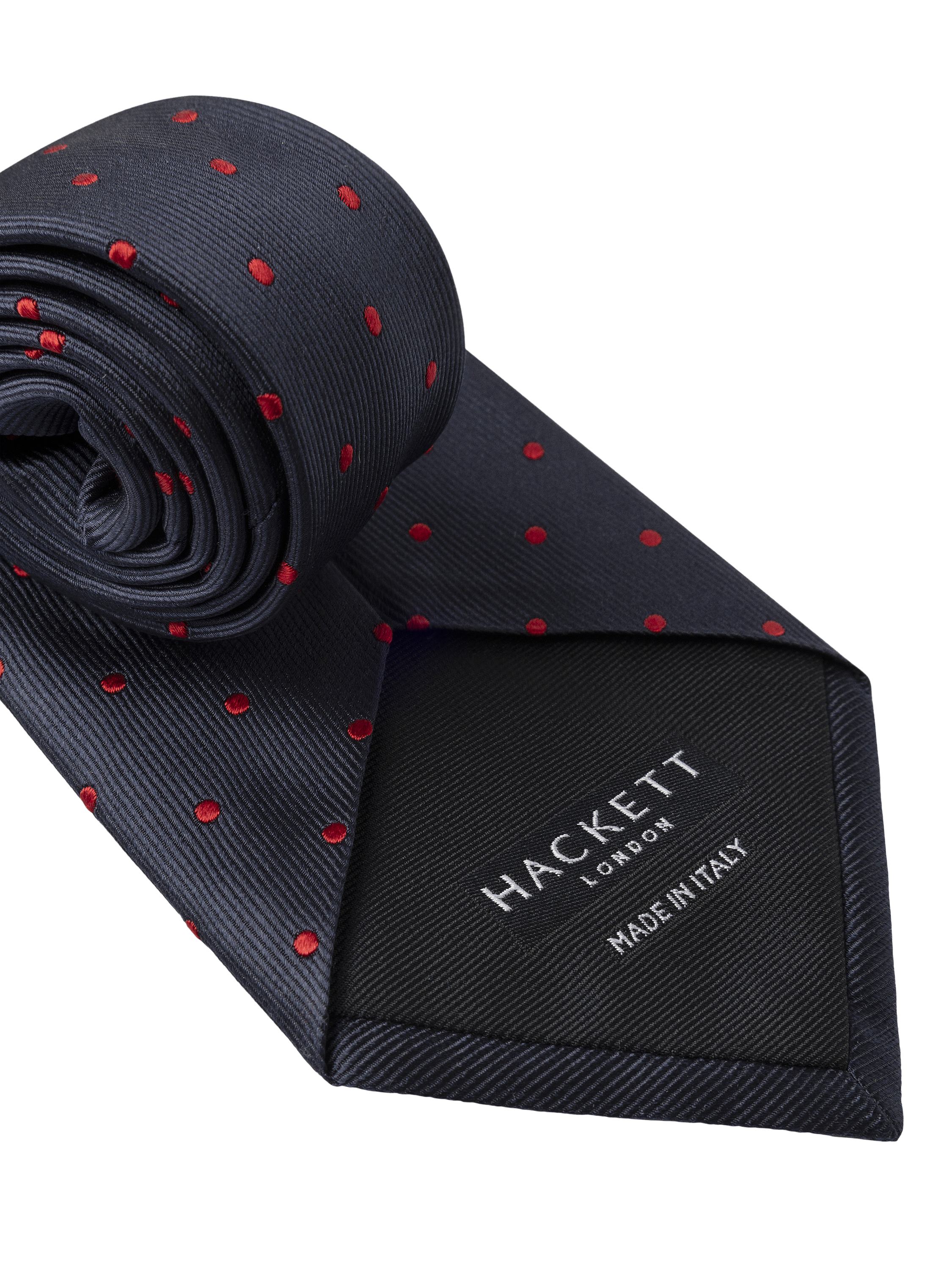 Product image 2 of 4, which shows Hackett London Twill Polka Dot Silk Tie, Navy, One Size