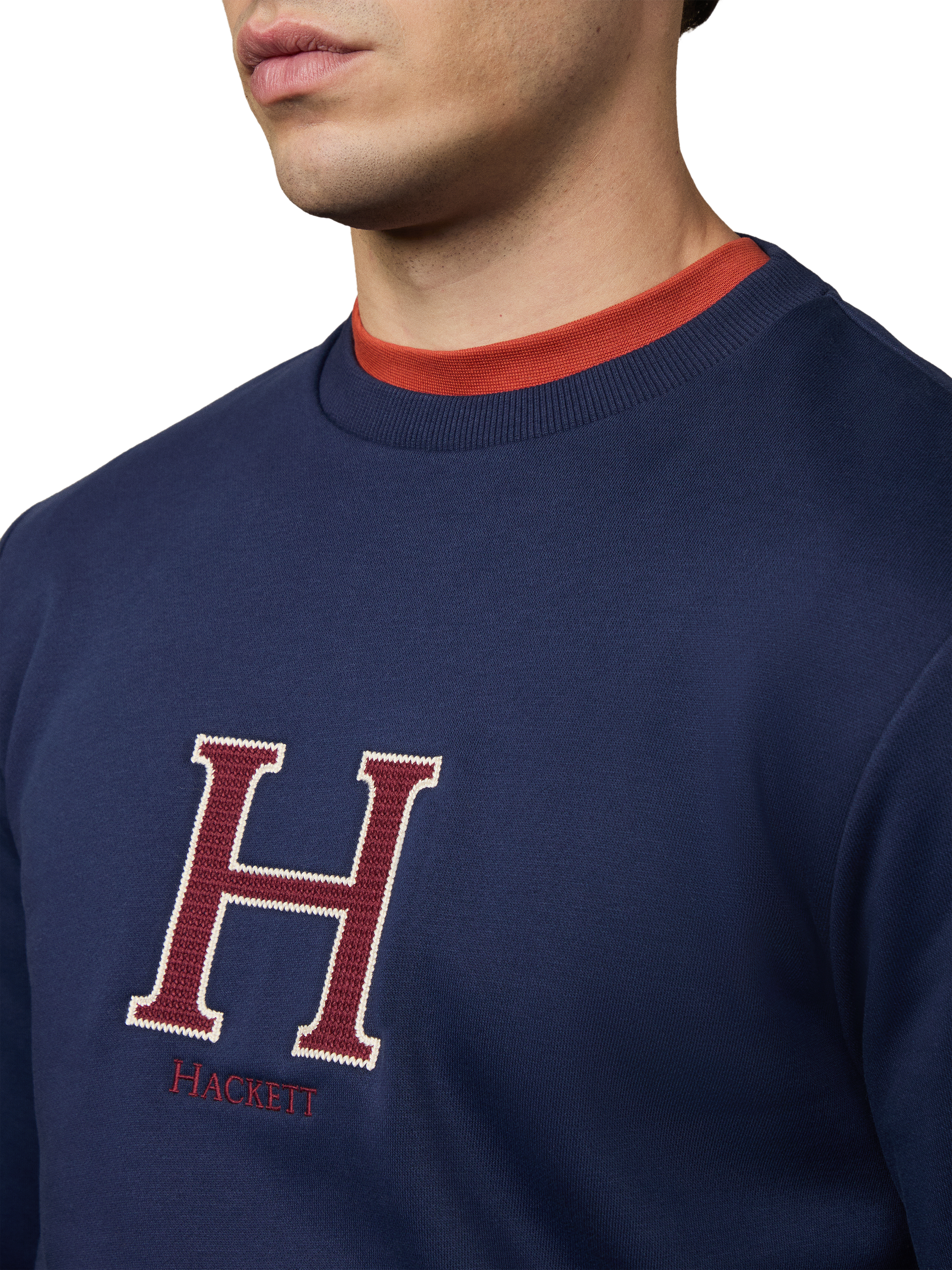 Product image 4 of 5, which shows Hackett London Cotton Blend Crew Neck Sweatshirt, Midnight Blue, XXL