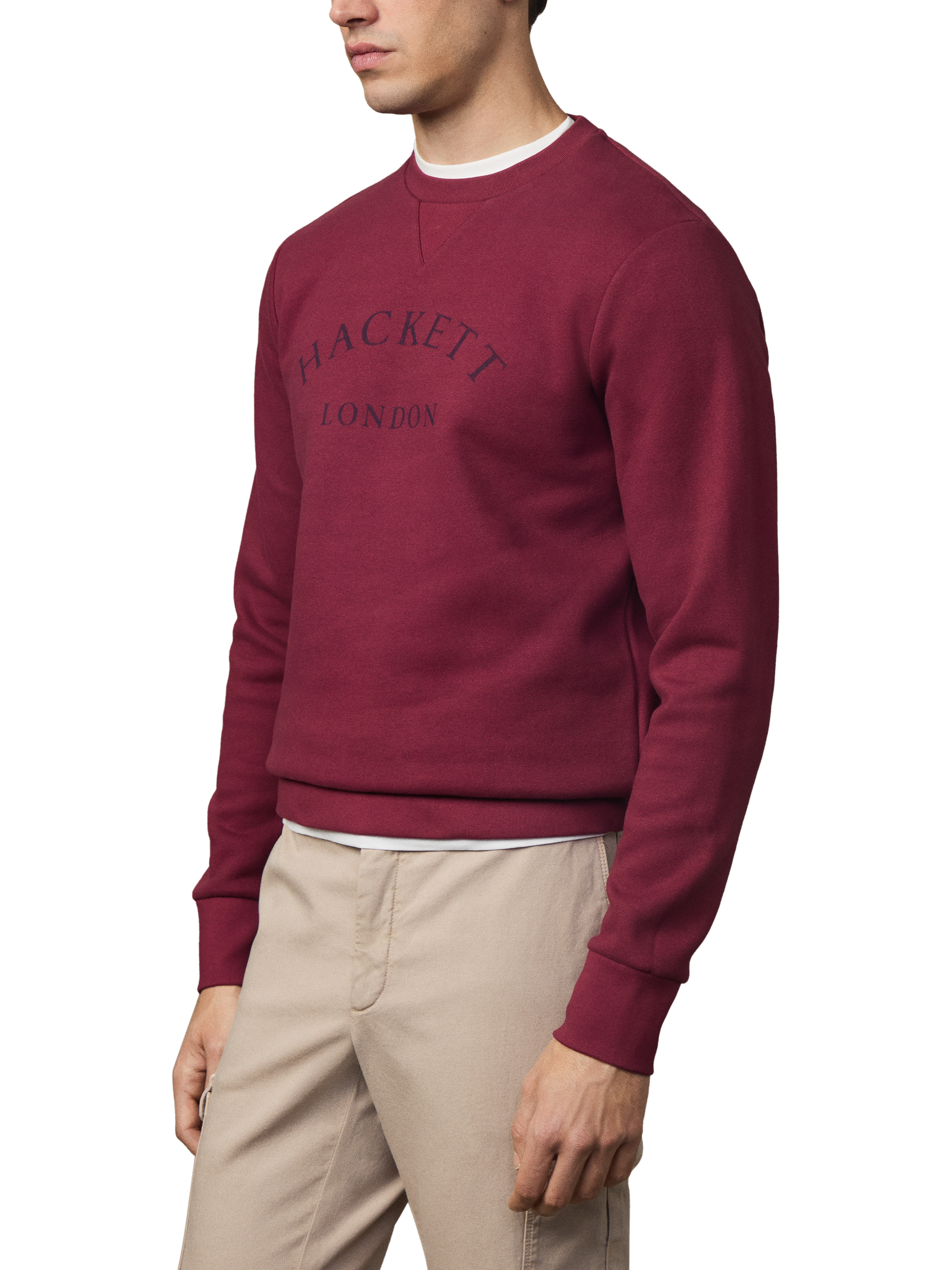 Product image 5 of 5, which shows Hackett London Cotton Blend Long Sleeve Crew Neck Sweatshirt, Burgundy Red, XXL