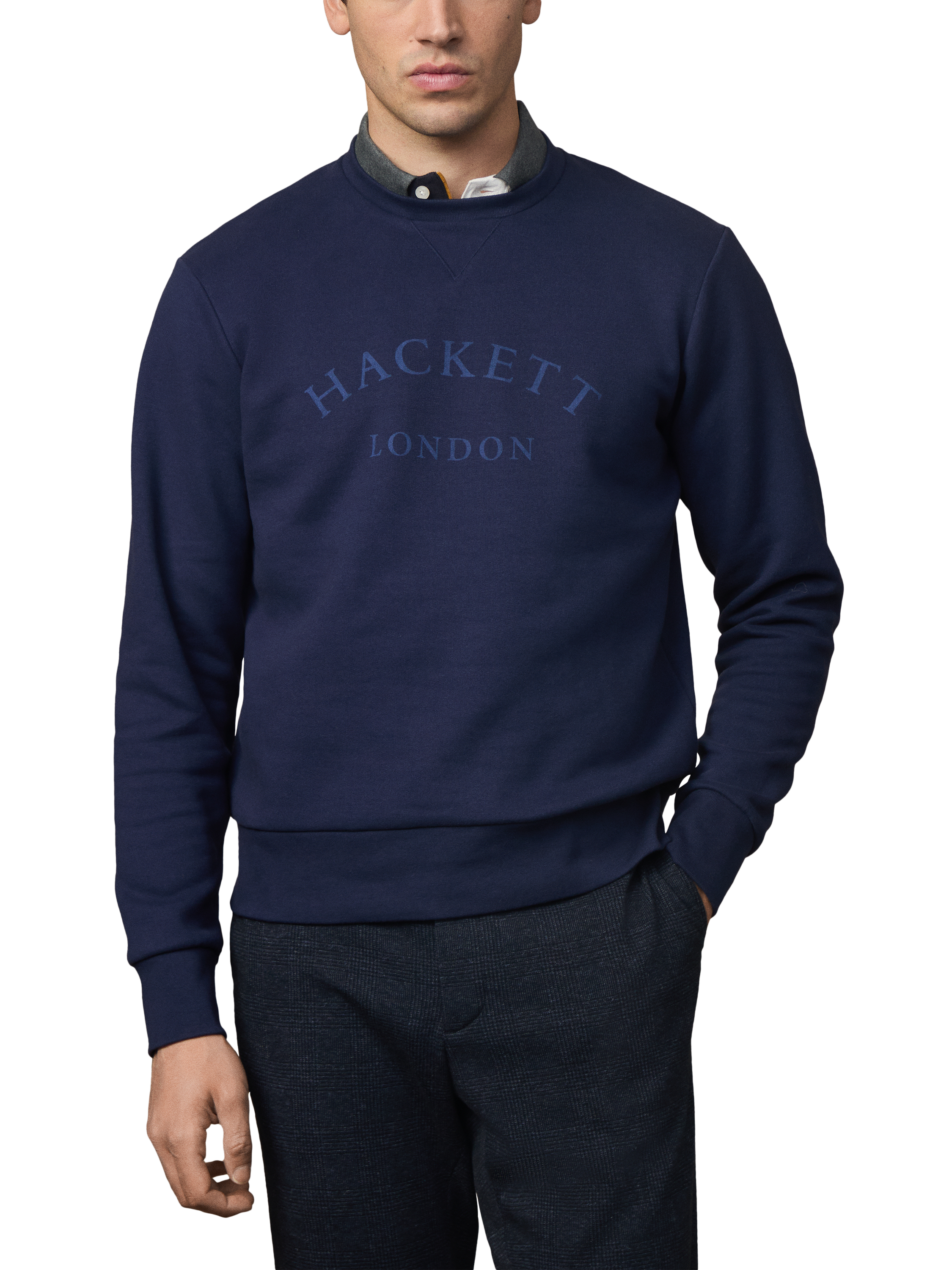 Product image 1 of 6, which shows Hackett London Heritage Crew Neck Cotton Blend Sweatshirt, Ink Blue, XXL
