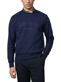 Hackett London Heritage Crew Neck Cotton Blend Sweatshirt, Ink Blue