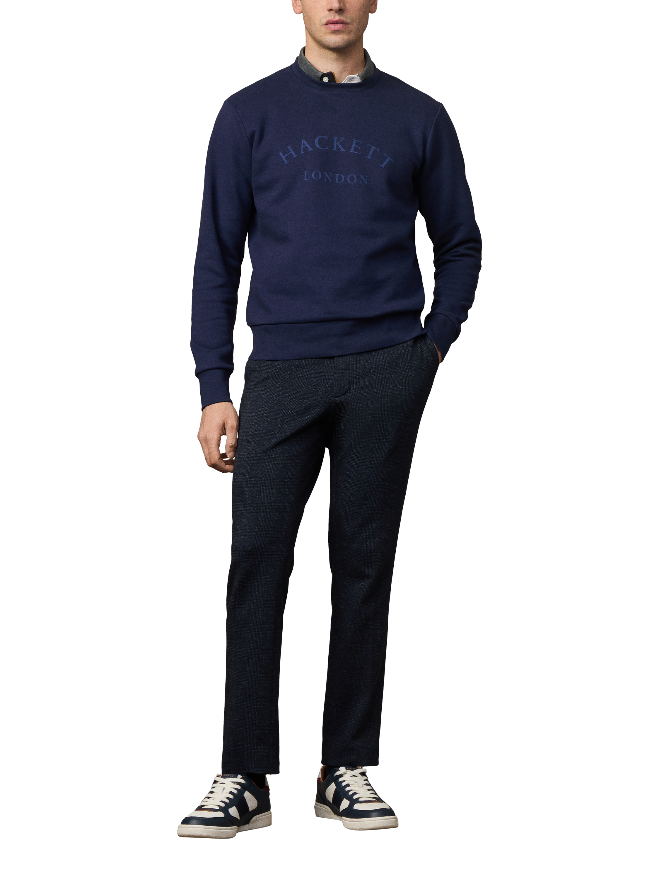 Product image 2 of 6, which shows Hackett London Heritage Crew Neck Cotton Blend Sweatshirt, Ink Blue, XXL