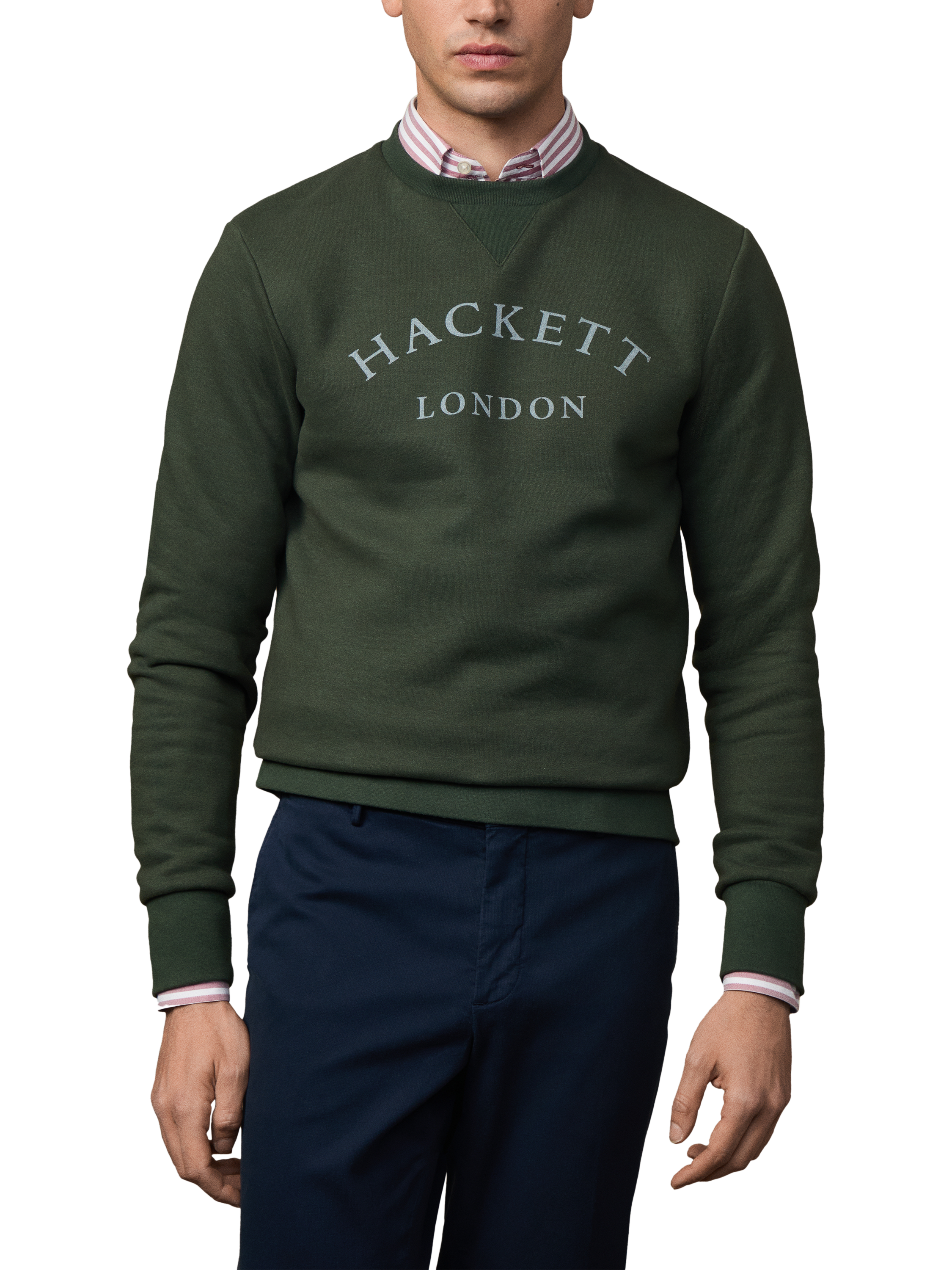 Product image 1 of 5, which shows Hackett London Cotton Blend Long Sleeve Crew Neck Sweatshirt, Duck Green, XXL