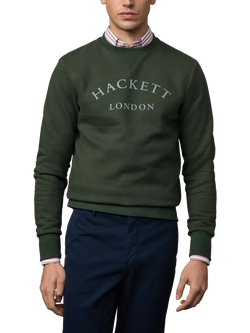 Hackett London Cotton Blend Long Sleeve Crew Neck Sweatshirt, Duck Green
