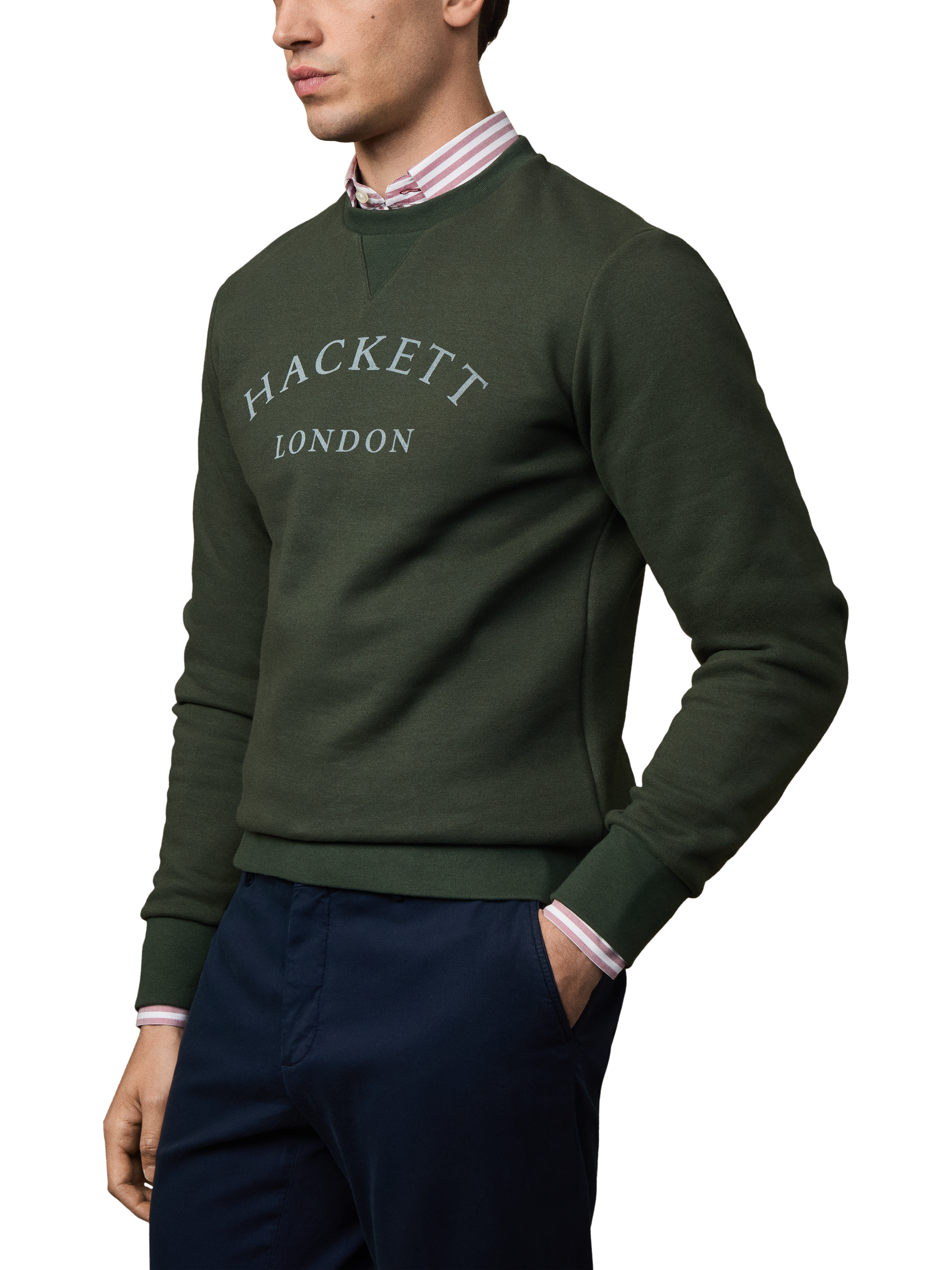 Product image 5 of 5, which shows Hackett London Cotton Blend Long Sleeve Crew Neck Sweatshirt, Duck Green, XXL