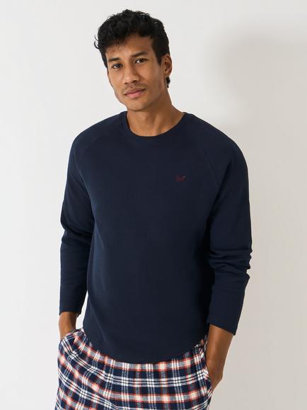 Crew Clothing Cotton Blend Long Sleeve Pyjama Top, Navy Blue, Navy Blue