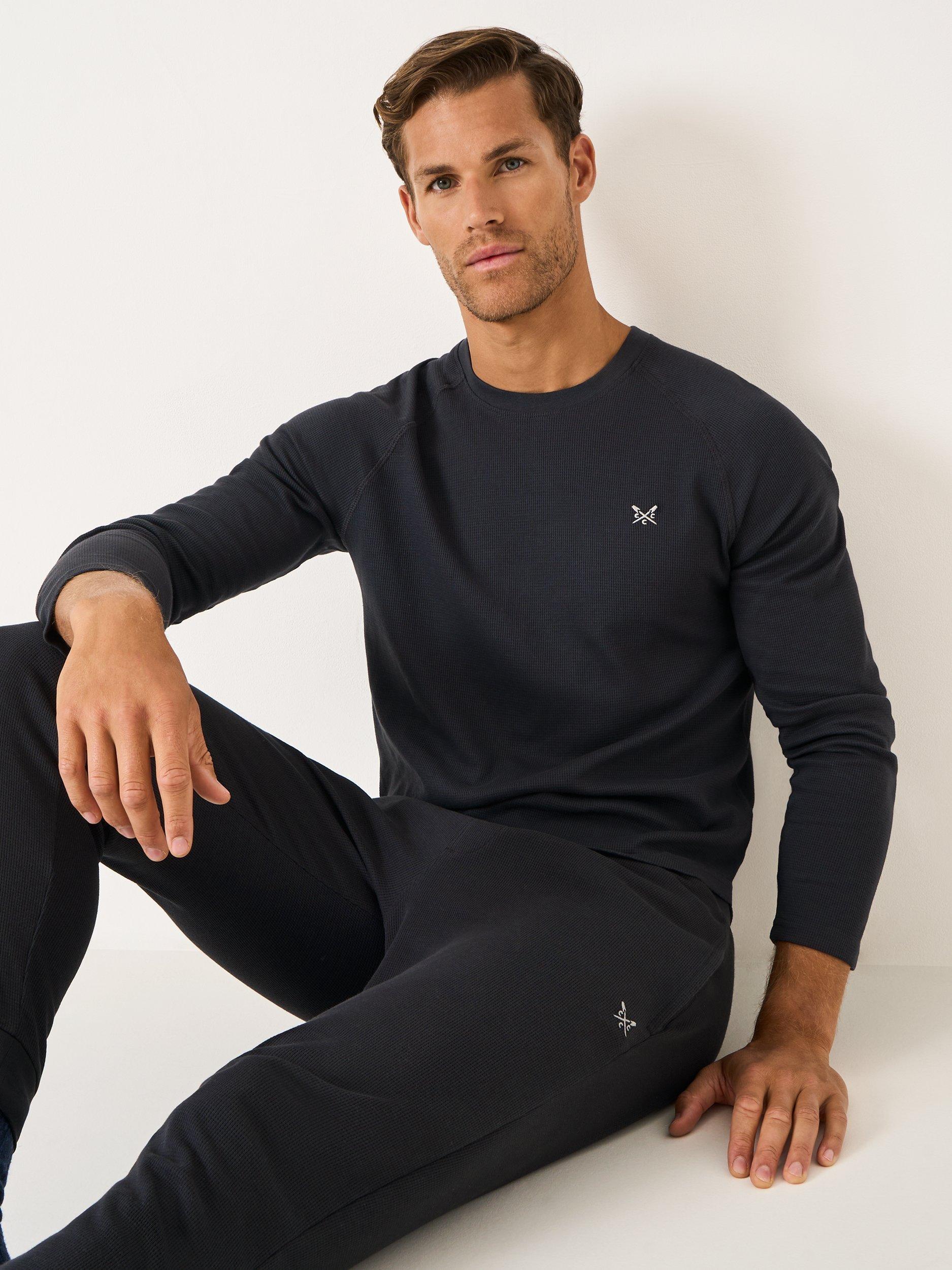 Product image 1 of 5, which shows Crew Clothing Cotton Blend Long Sleeve Pyjama Top, Graphite Grey, L