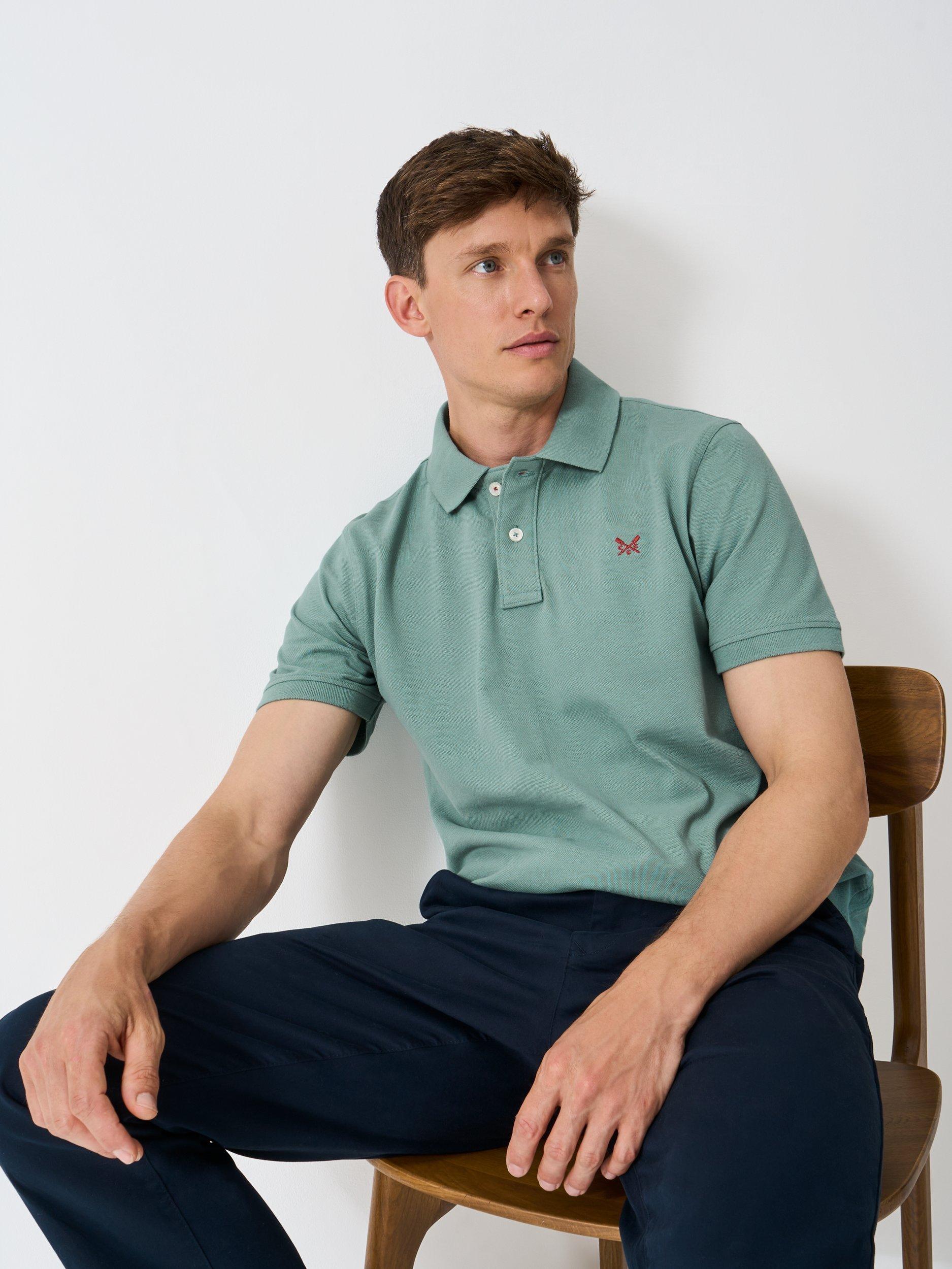 Product image 1 of 6, which shows Crew Clothing Classic Pique Cotton Polo Shirt, Jade Green, XXL
