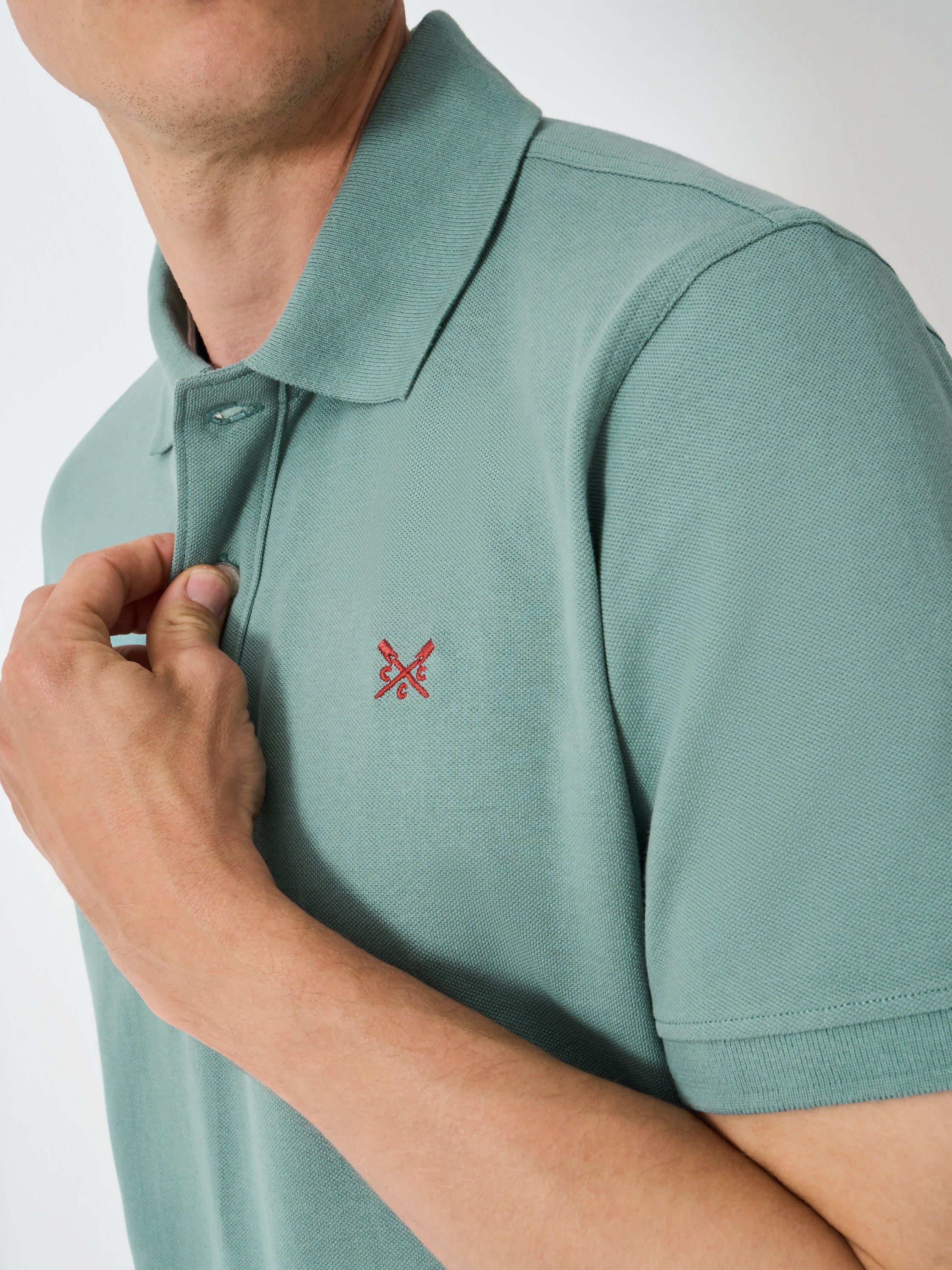 Product image 4 of 6, which shows Crew Clothing Classic Pique Cotton Polo Shirt, Jade Green, XXL