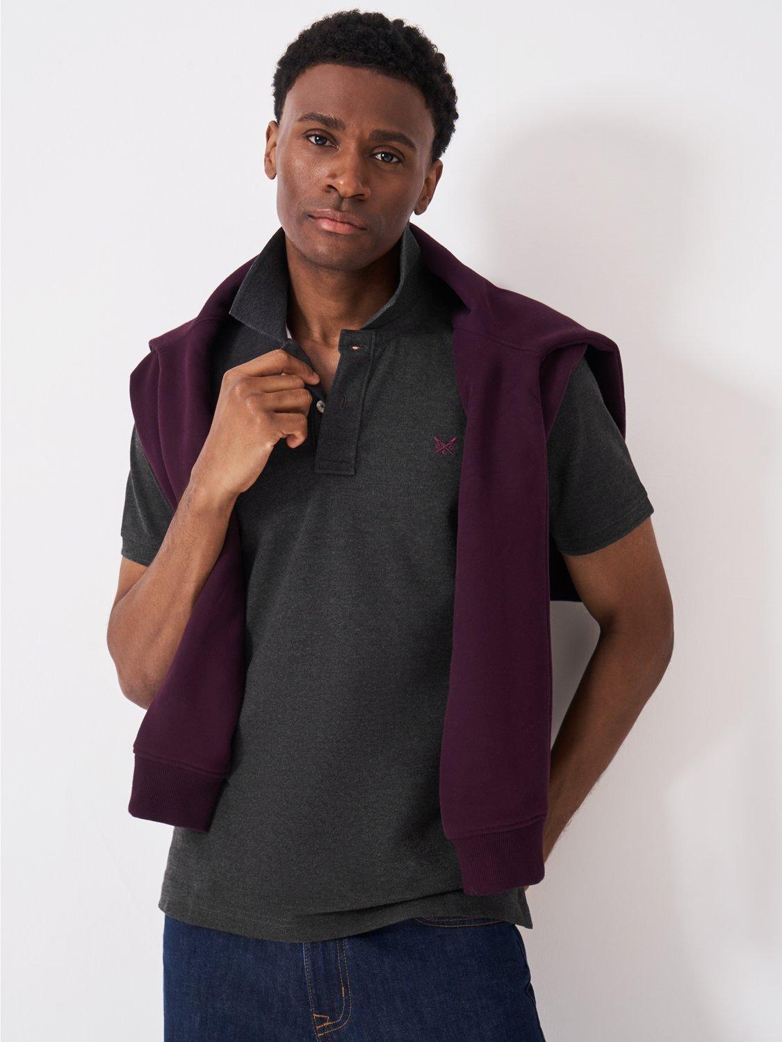 Product image 1 of 6, which shows Crew Clothing Classic Pique Cotton Polo Shirt, Graphite Grey, XS