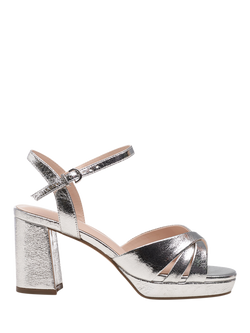 Paradox London Navarra Wide Fit Block Heel Platform Sandals, Silver, Silver