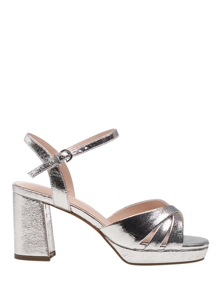 Paradox London Navarra Wide Fit Block Heel Platform Sandals, Silver, Silver
