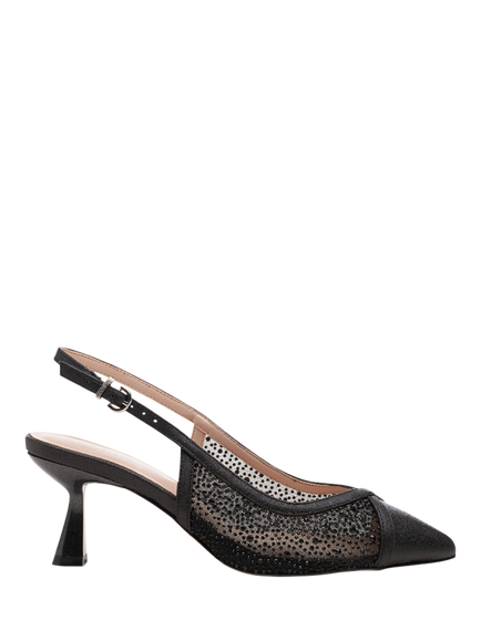 Paradox London Fascinate Wide Fit Mesh Detail Court Shoes, Black, Black