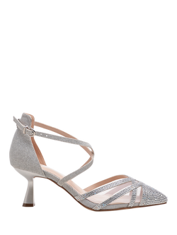 Paradox London Fresco Wide Fit Strappy Court Shoes, Silver, Silver