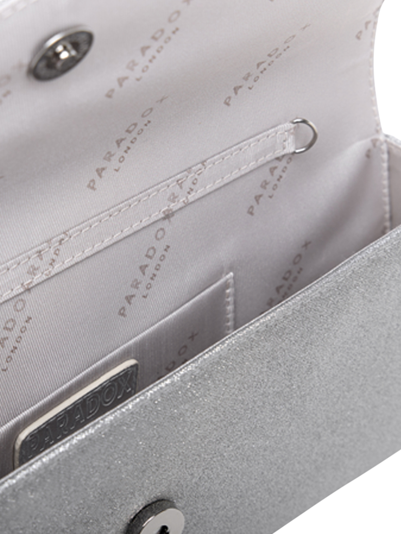 Product image 5 of 5, which shows Paradox London Daryna Glitter Envelope Clutch Bag, Silver