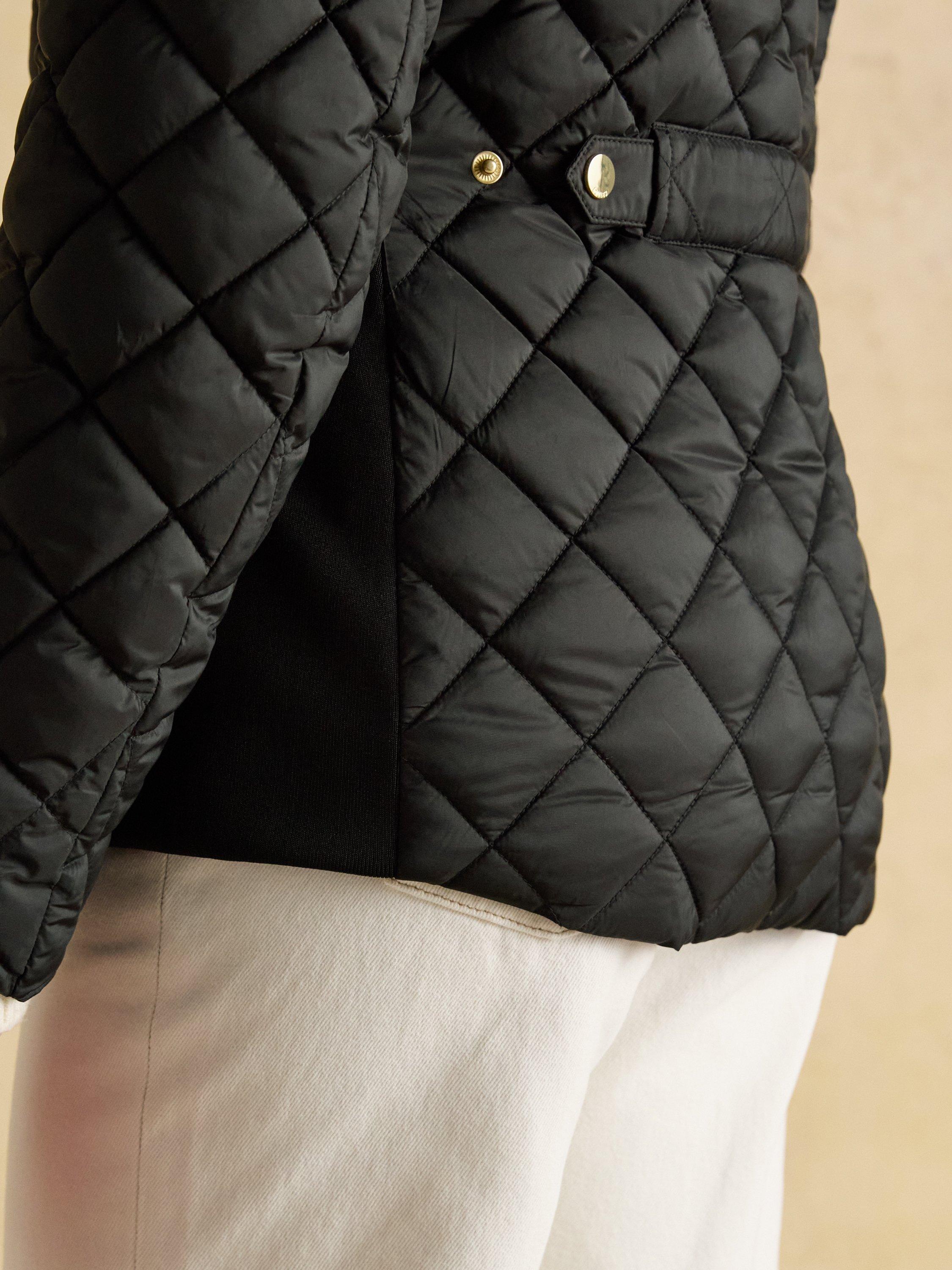 Product image 7 of 10, which shows Joules Funnel Neck Diamond Quilted Coat, Black, 6