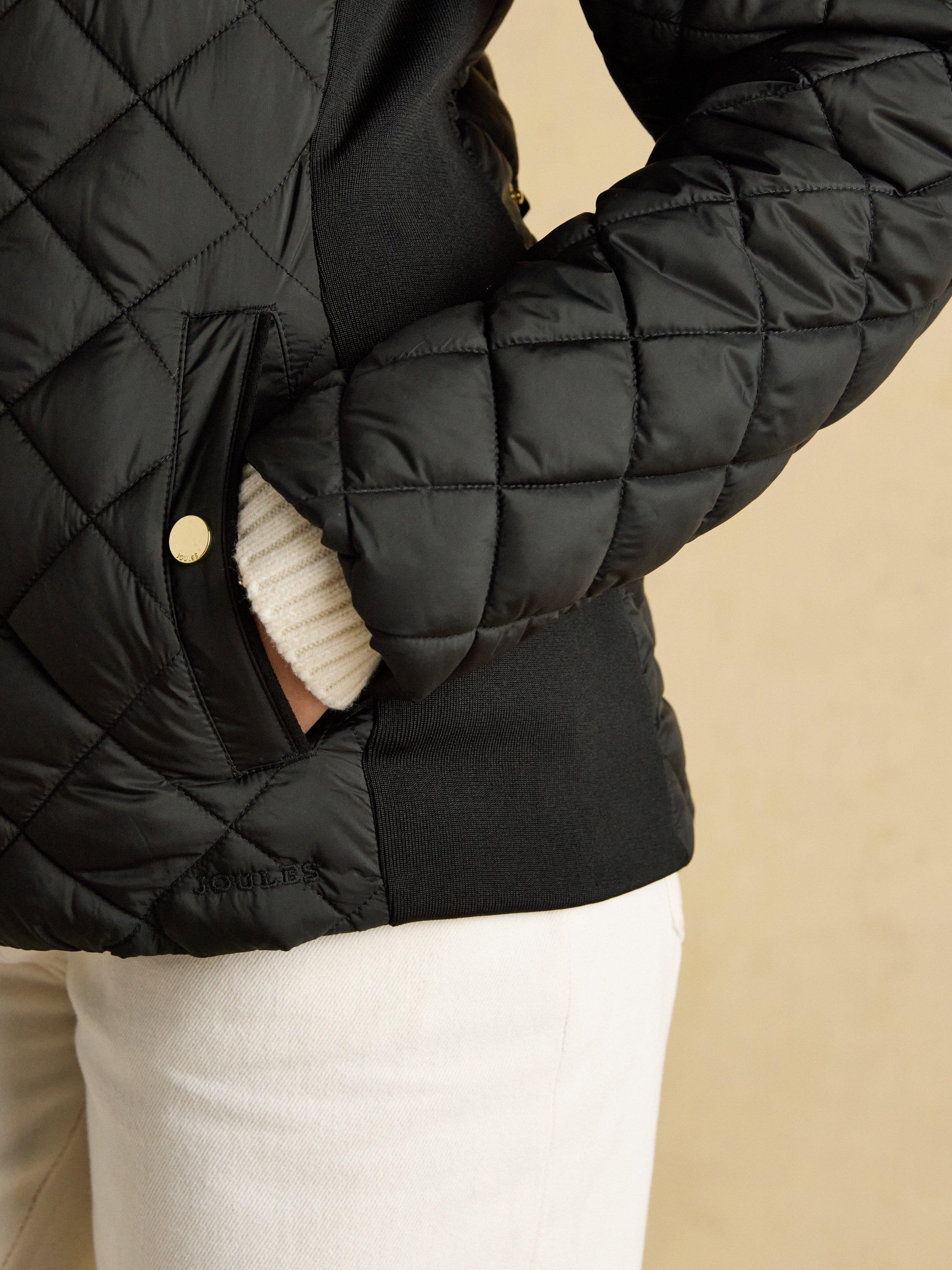 Product image 9 of 10, which shows Joules Funnel Neck Diamond Quilted Coat, Black, 6