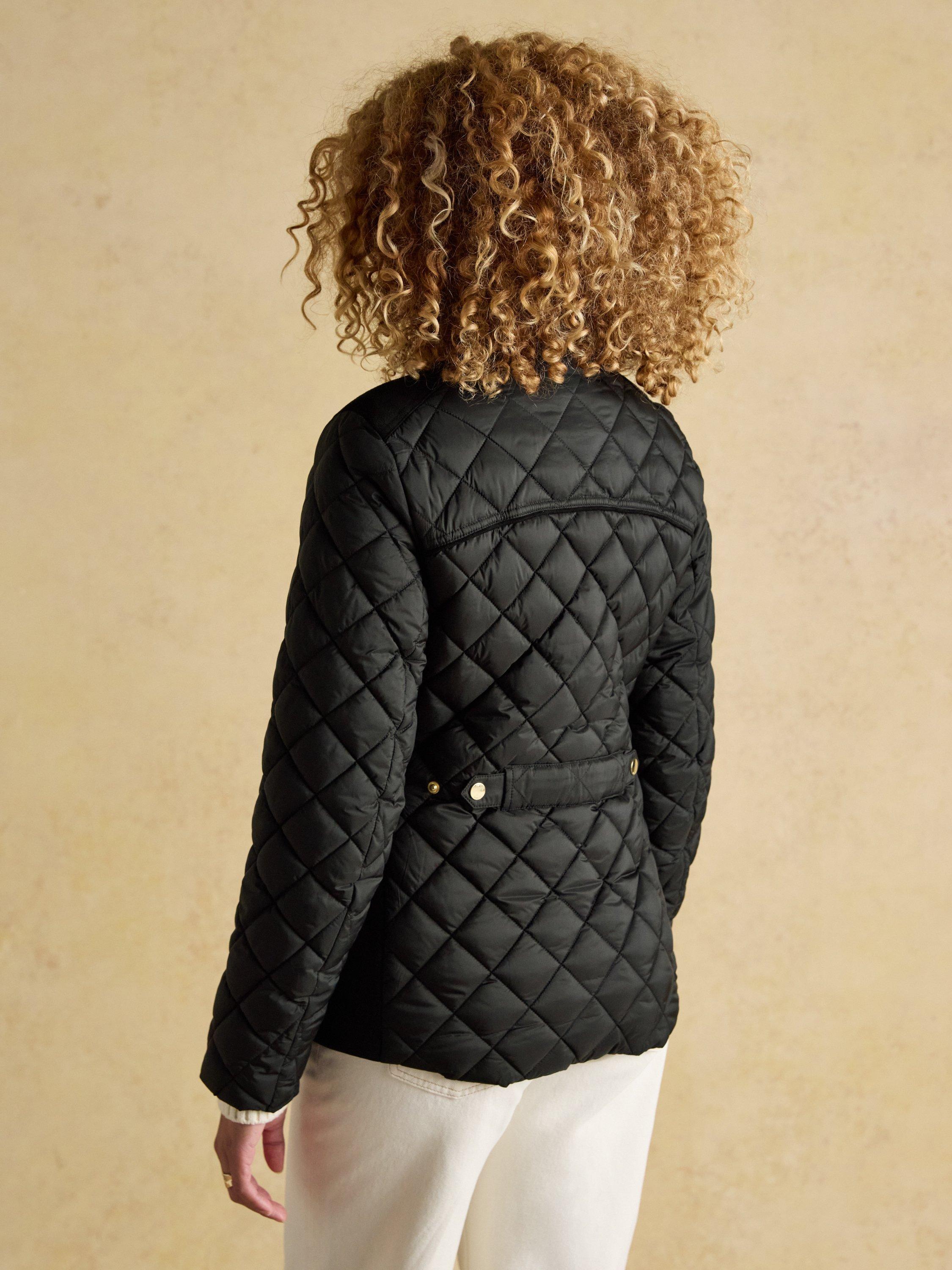 Product image 10 of 10, which shows Joules Funnel Neck Diamond Quilted Coat, Black, 6