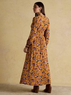 Joules Floral V-Neck Midi Dress, Yellow - view 2, Yellow