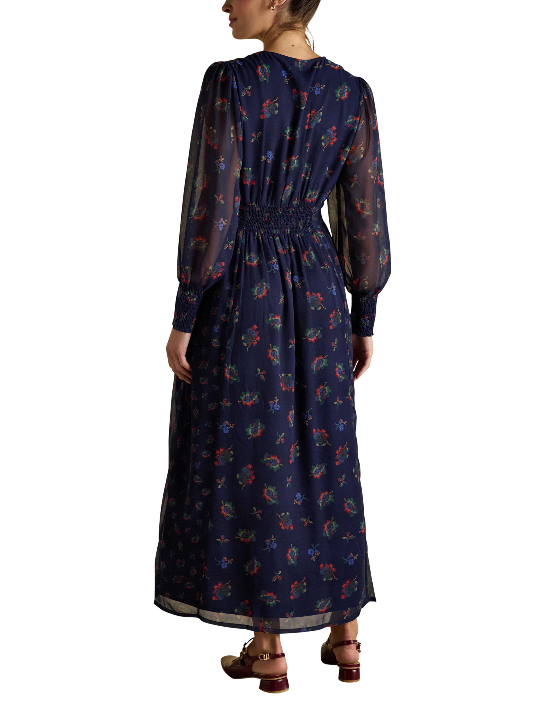 Product image 2 of 9, which shows Joules Hotchpotch Wrap Midi Dress, Navy, 6