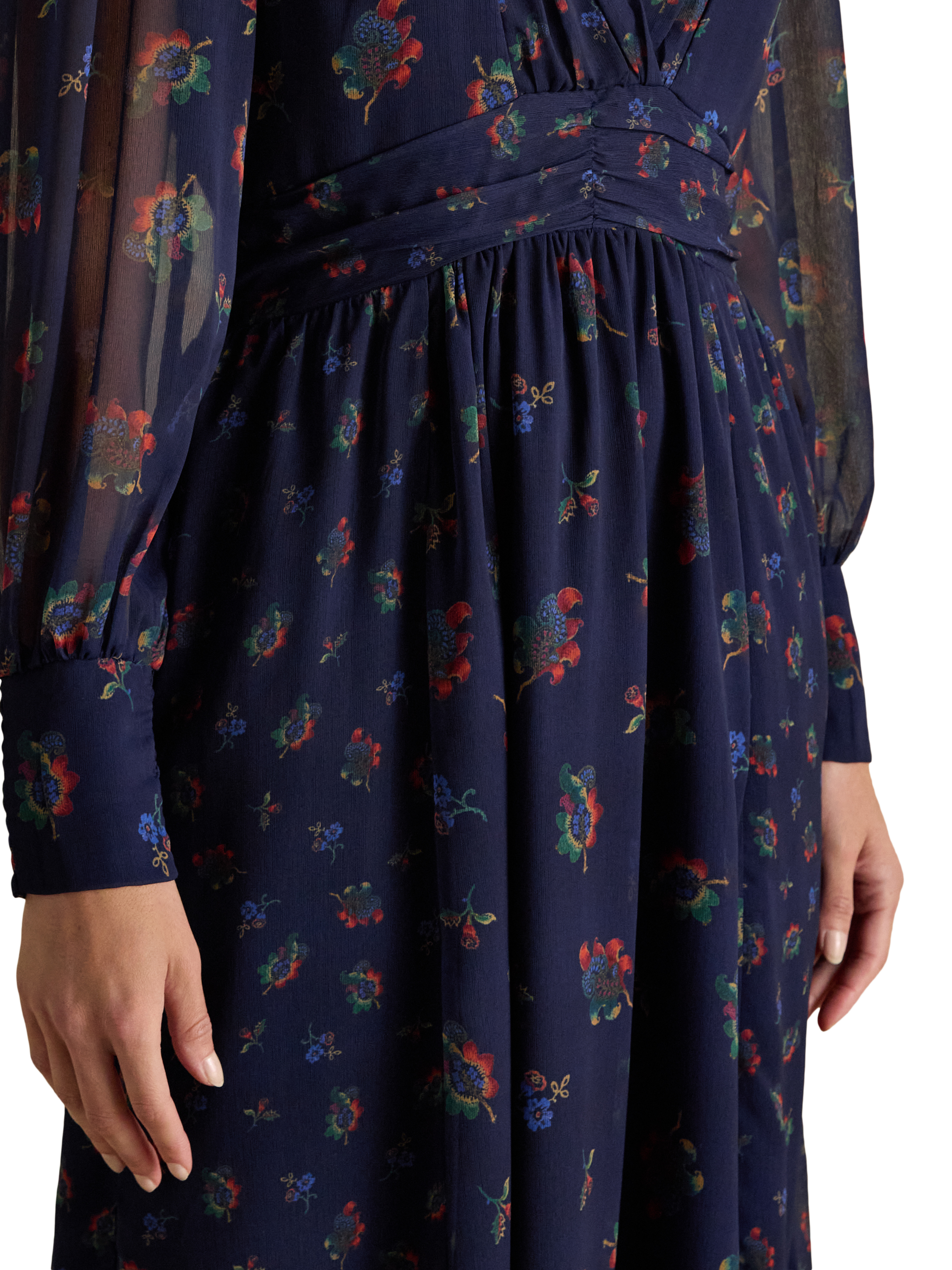 Product image 3 of 9, which shows Joules Hotchpotch Wrap Midi Dress, Navy, 6