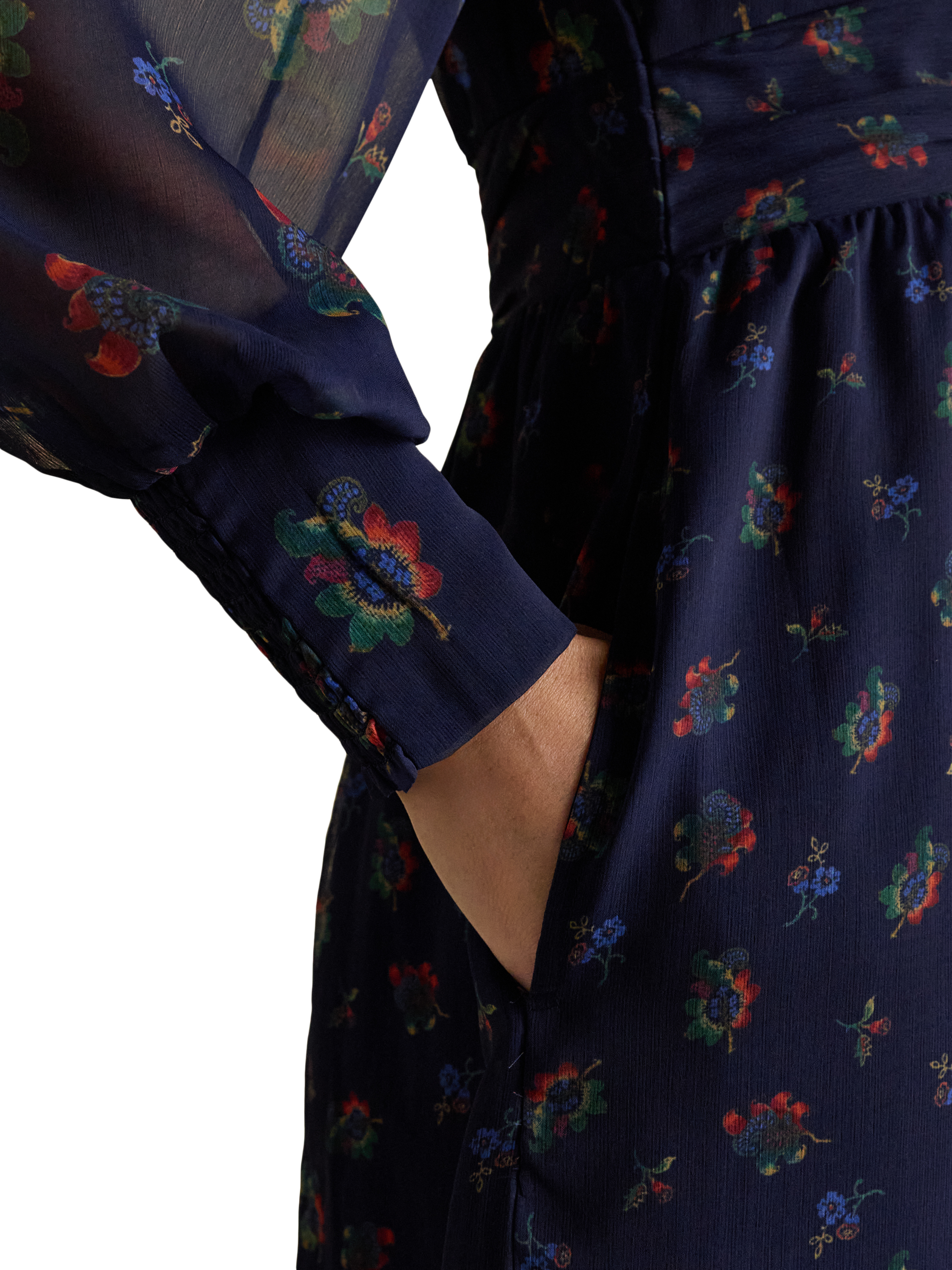 Product image 5 of 9, which shows Joules Hotchpotch Wrap Midi Dress, Navy, 6