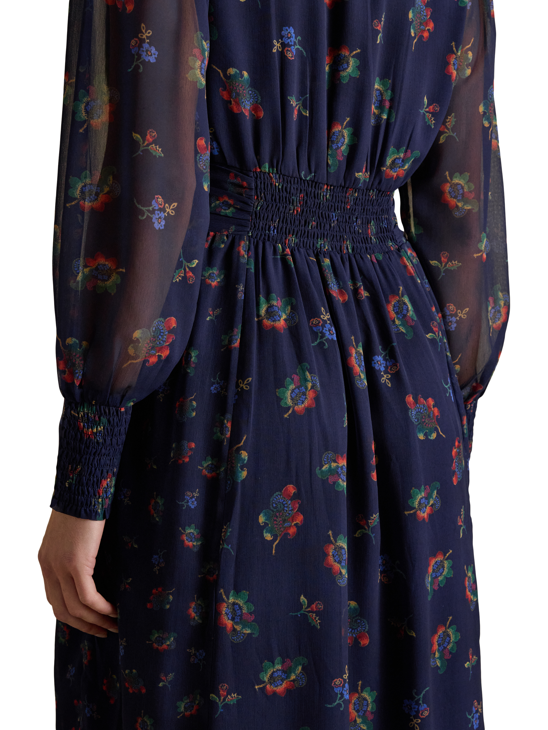 Product image 6 of 9, which shows Joules Hotchpotch Wrap Midi Dress, Navy, 6