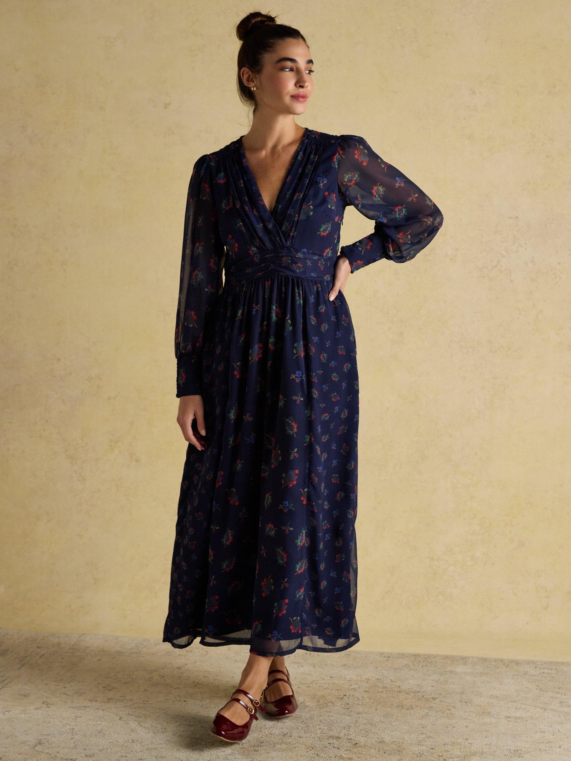 Product image 7 of 9, which shows Joules Hotchpotch Wrap Midi Dress, Navy, 6