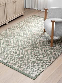 John Lewis Khira Kelim Geometric Jute Blend Rug - view 2, Avocado Green