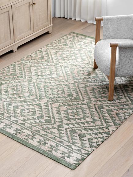 John Lewis Khira Kelim Hand Woven Jute Blend Rug - view 2, Avocado Green