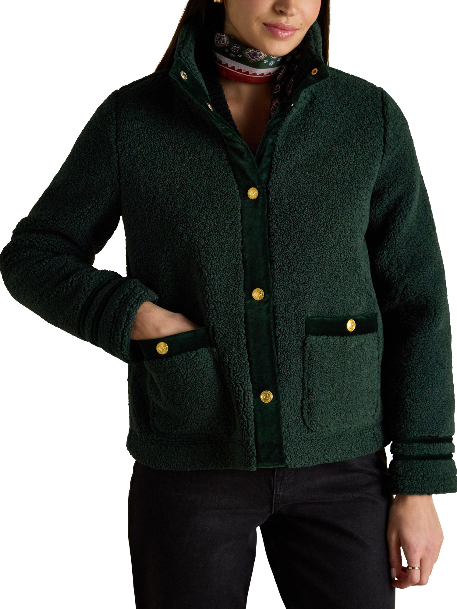 Product image 1 of 1, which shows Joules Borg Fleece Jacket, Green, 6