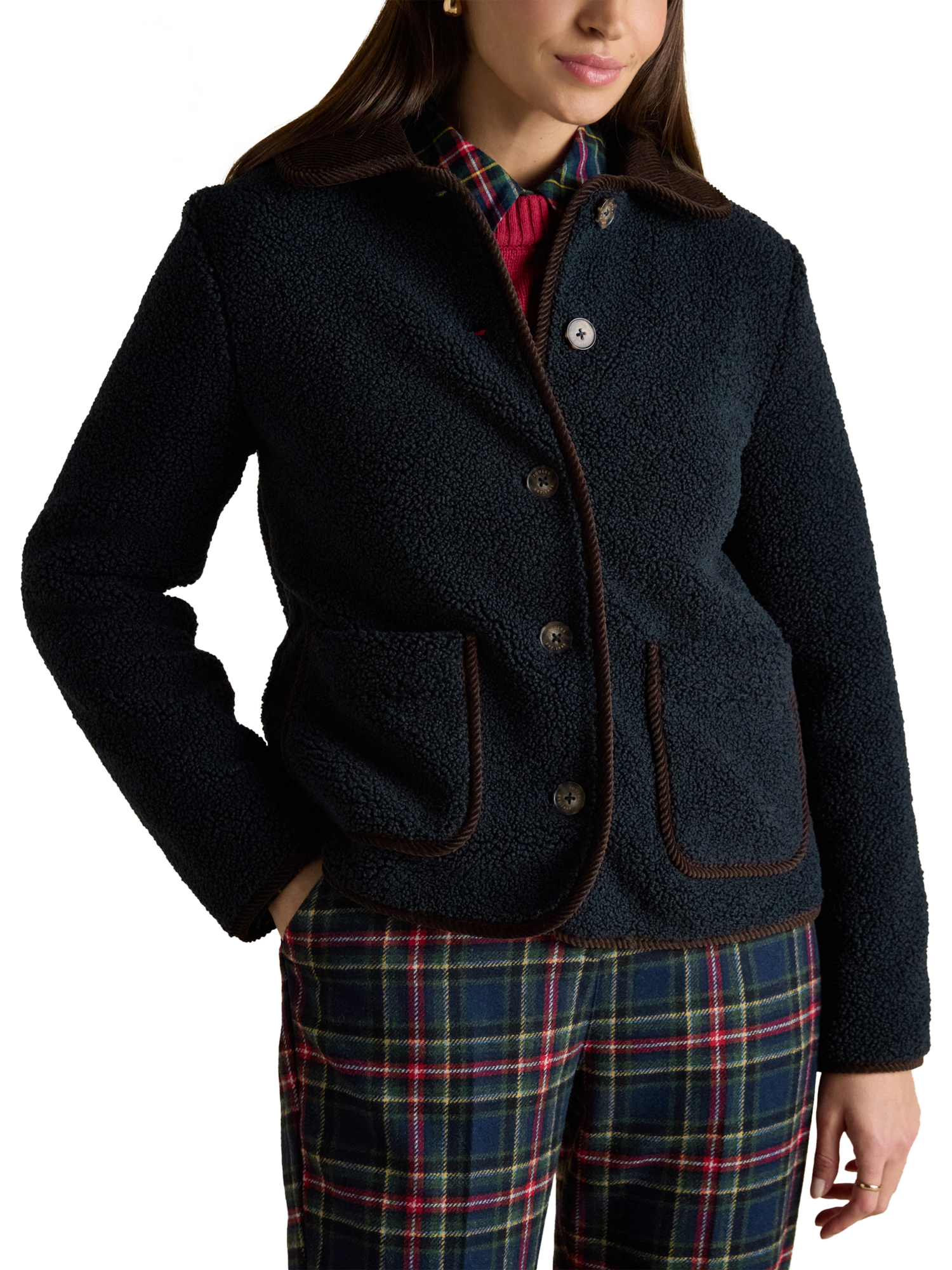 Product image 1 of 7, which shows Joules Button Up Fleece Jacket, Navy, 6