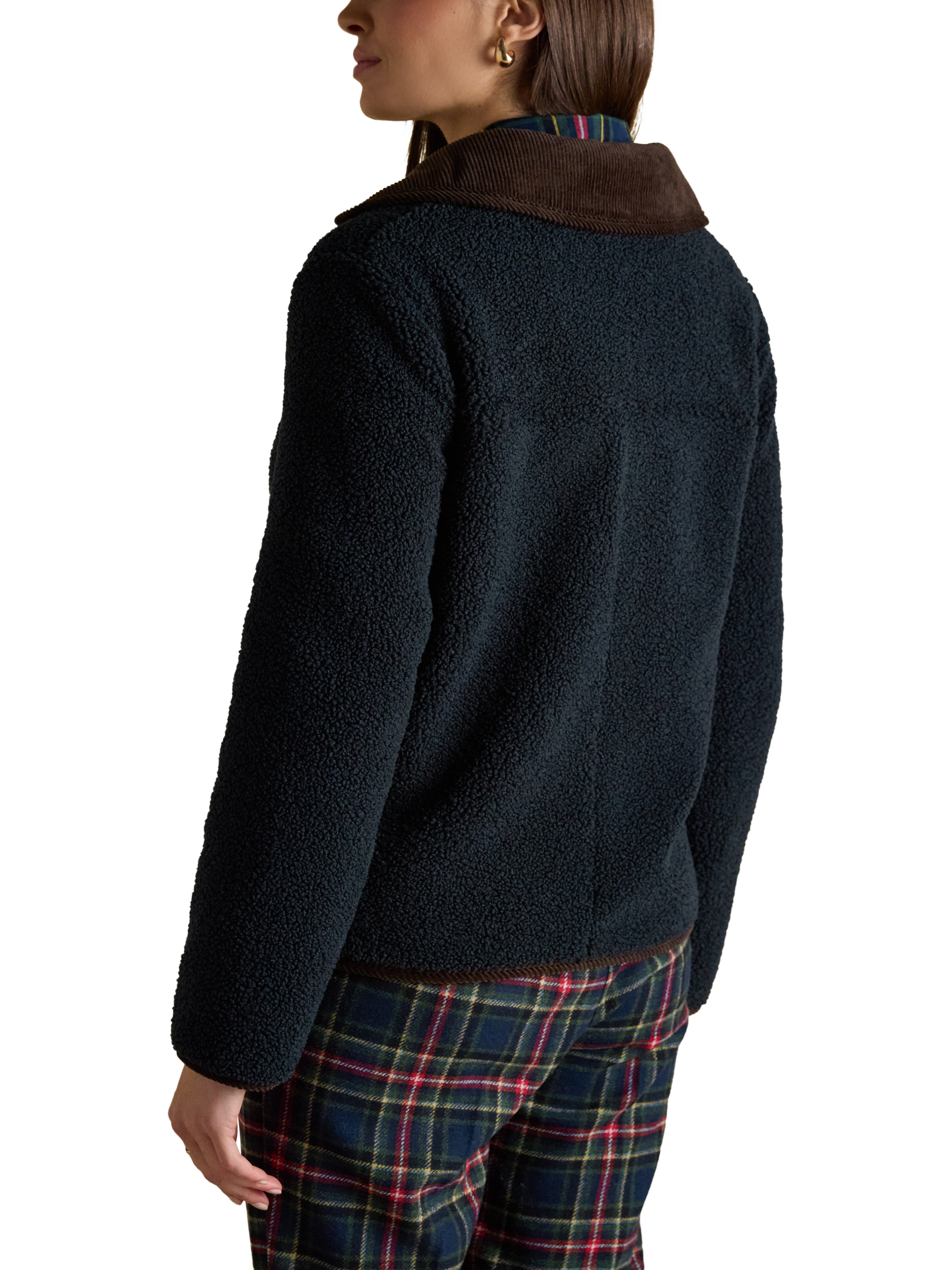 Product image 2 of 7, which shows Joules Button Up Fleece Jacket, Navy, 6