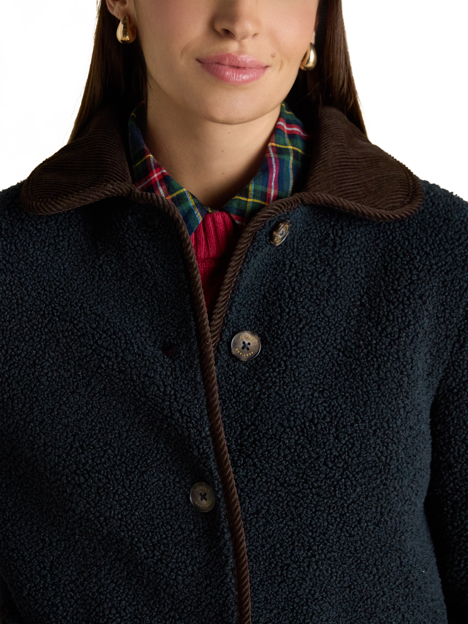 Product image 3 of 7, which shows Joules Button Up Fleece Jacket, Navy, 6