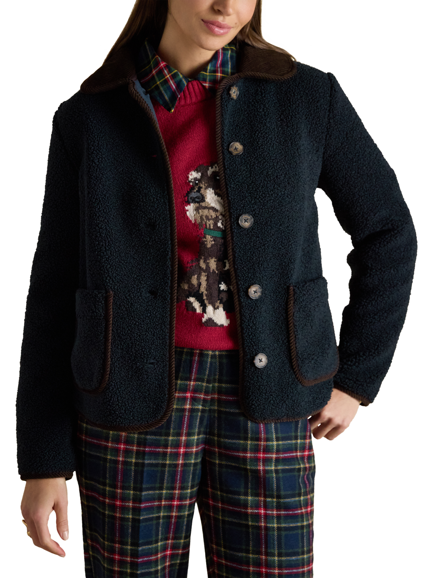 Product image 4 of 7, which shows Joules Button Up Fleece Jacket, Navy, 6