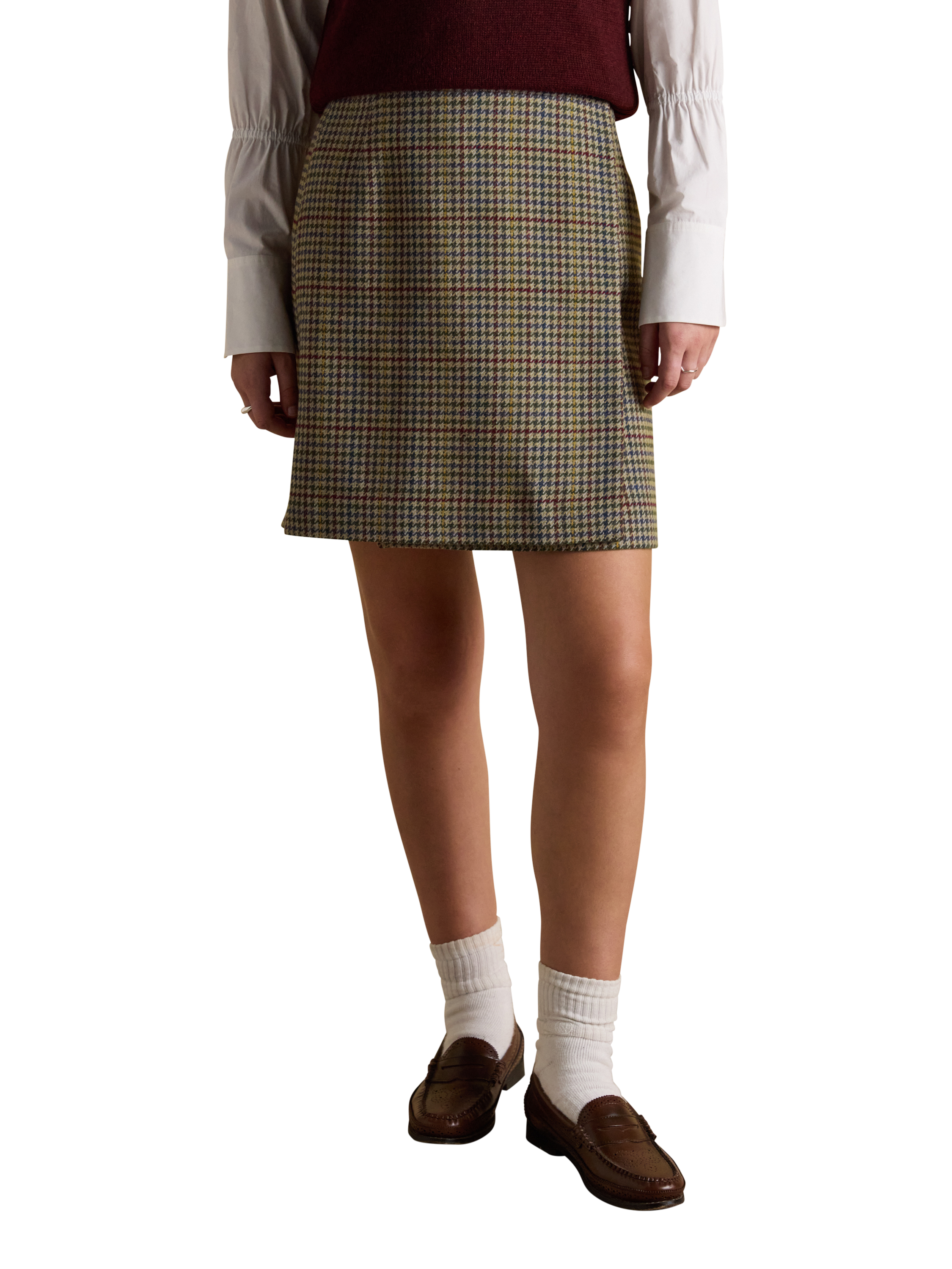 Product image 1 of 7, which shows Joules Wrap Tweed Skirt, Brown/Multi, 8