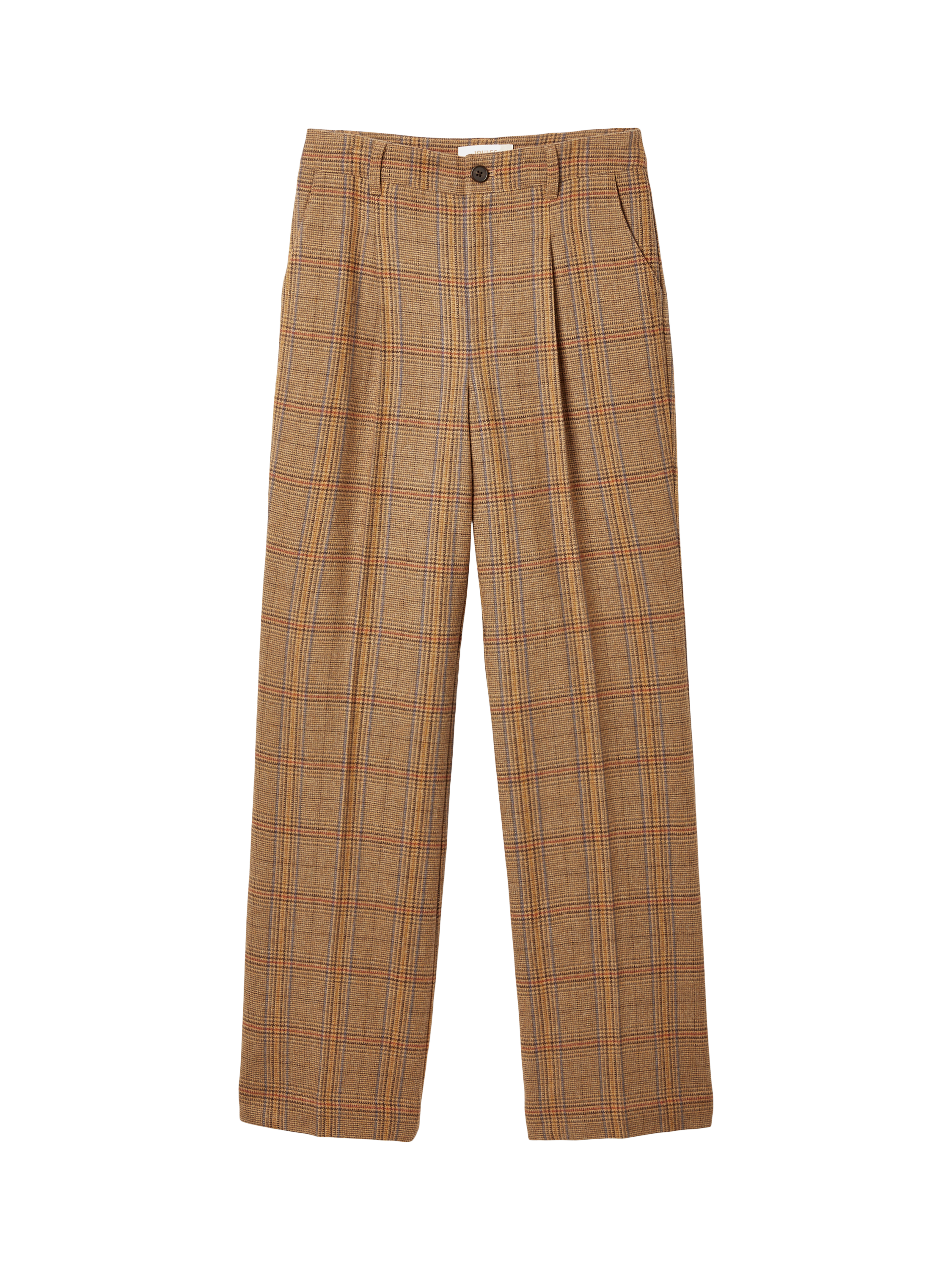 Product image 7 of 7, which shows Joules Wide Leg Tweed Trousers, Brown/Multi, 6