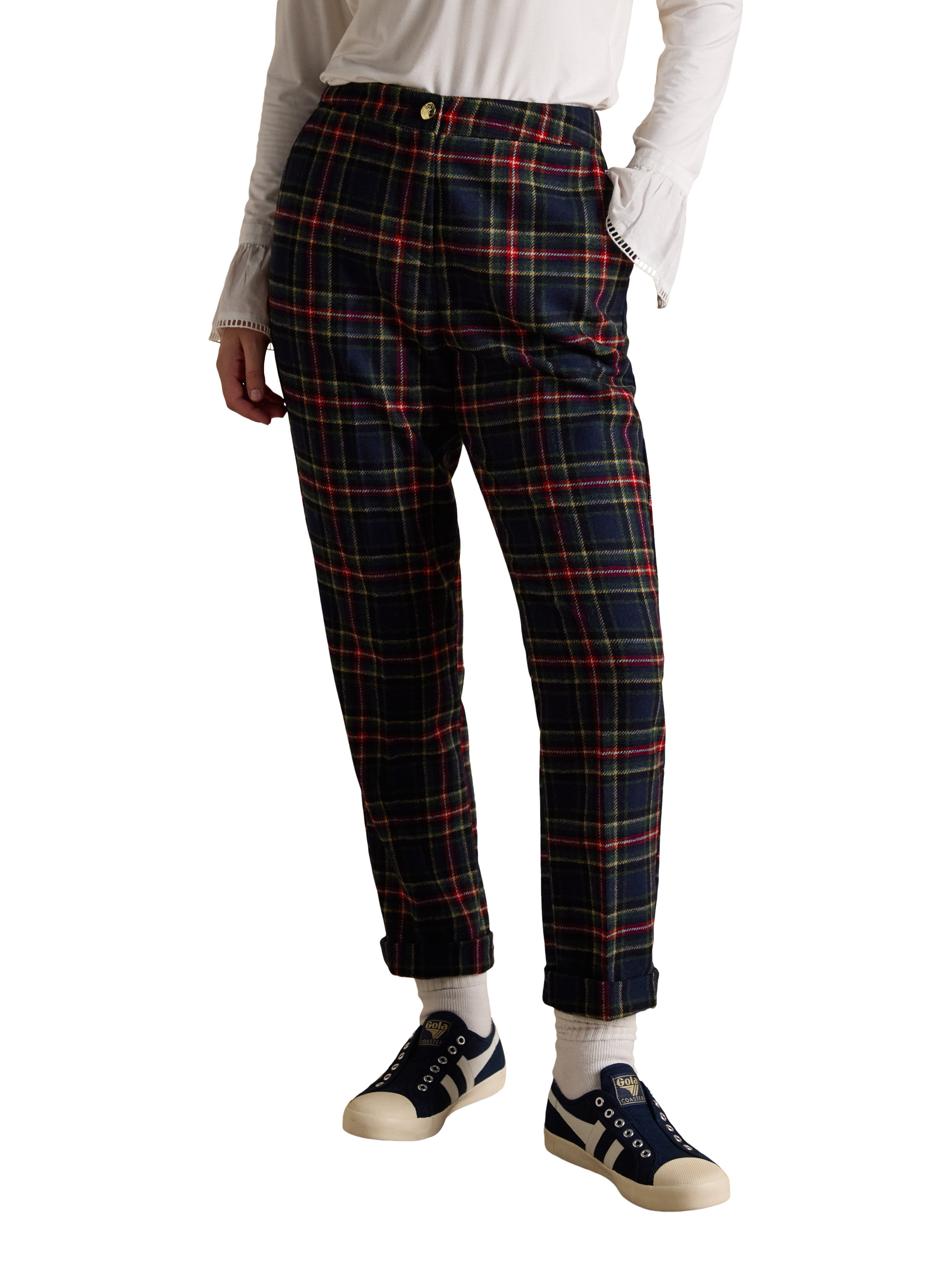Product image 1 of 8, which shows Joules Tartan Tweed Trousers, Navy, 6