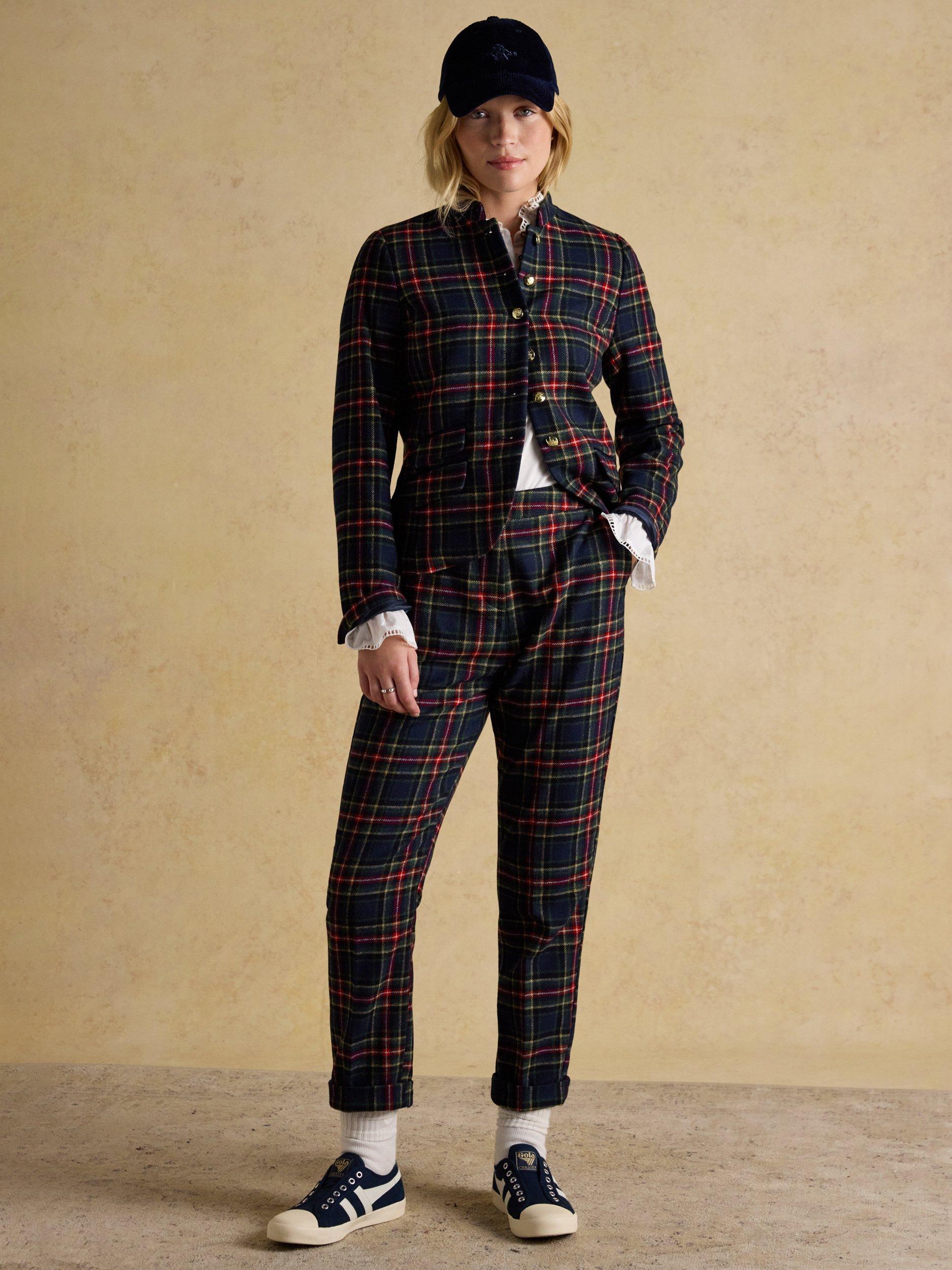 Product image 4 of 8, which shows Joules Tartan Tweed Trousers, Navy, 6