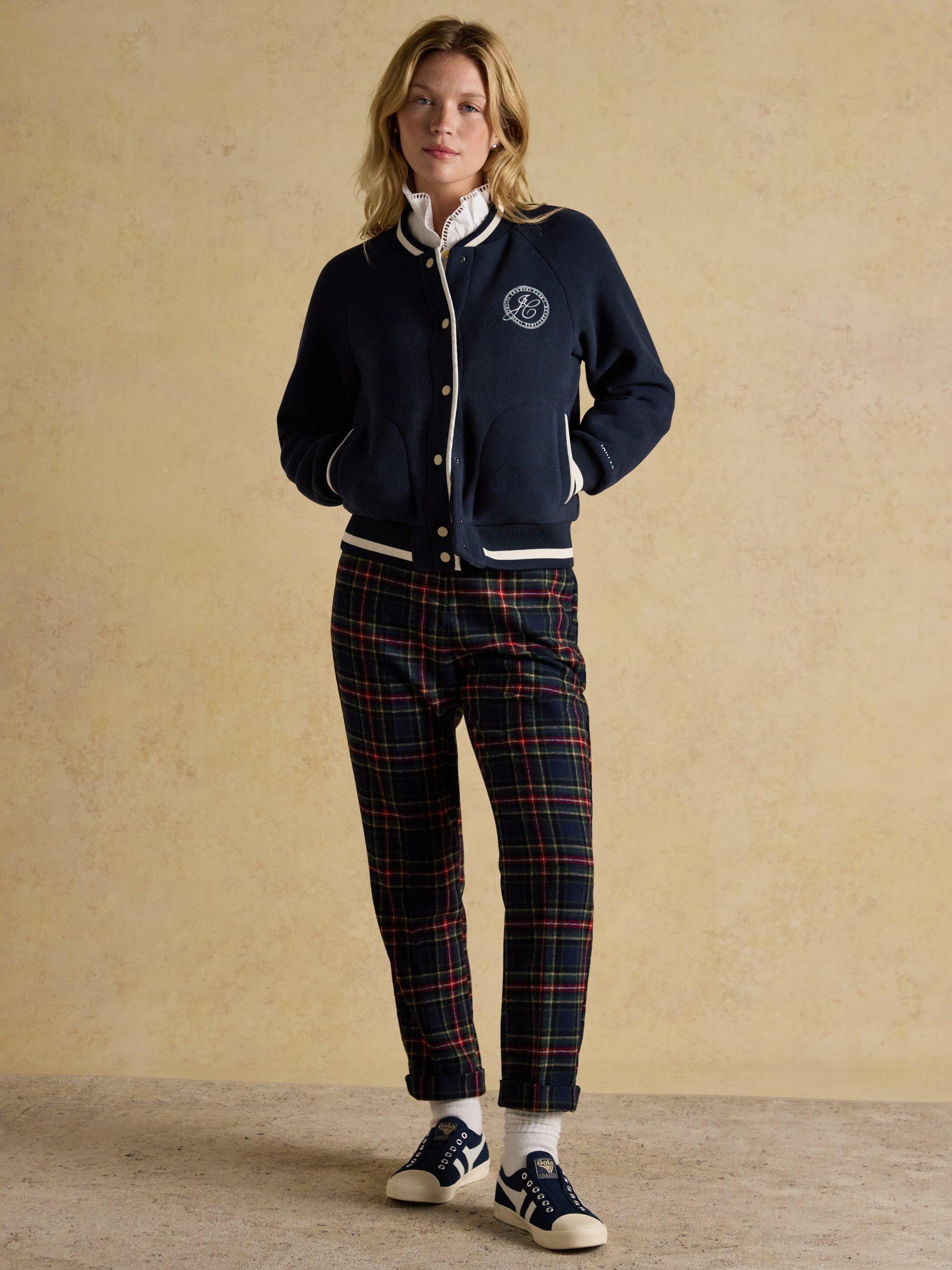Product image 6 of 8, which shows Joules Tartan Tweed Trousers, Navy, 6