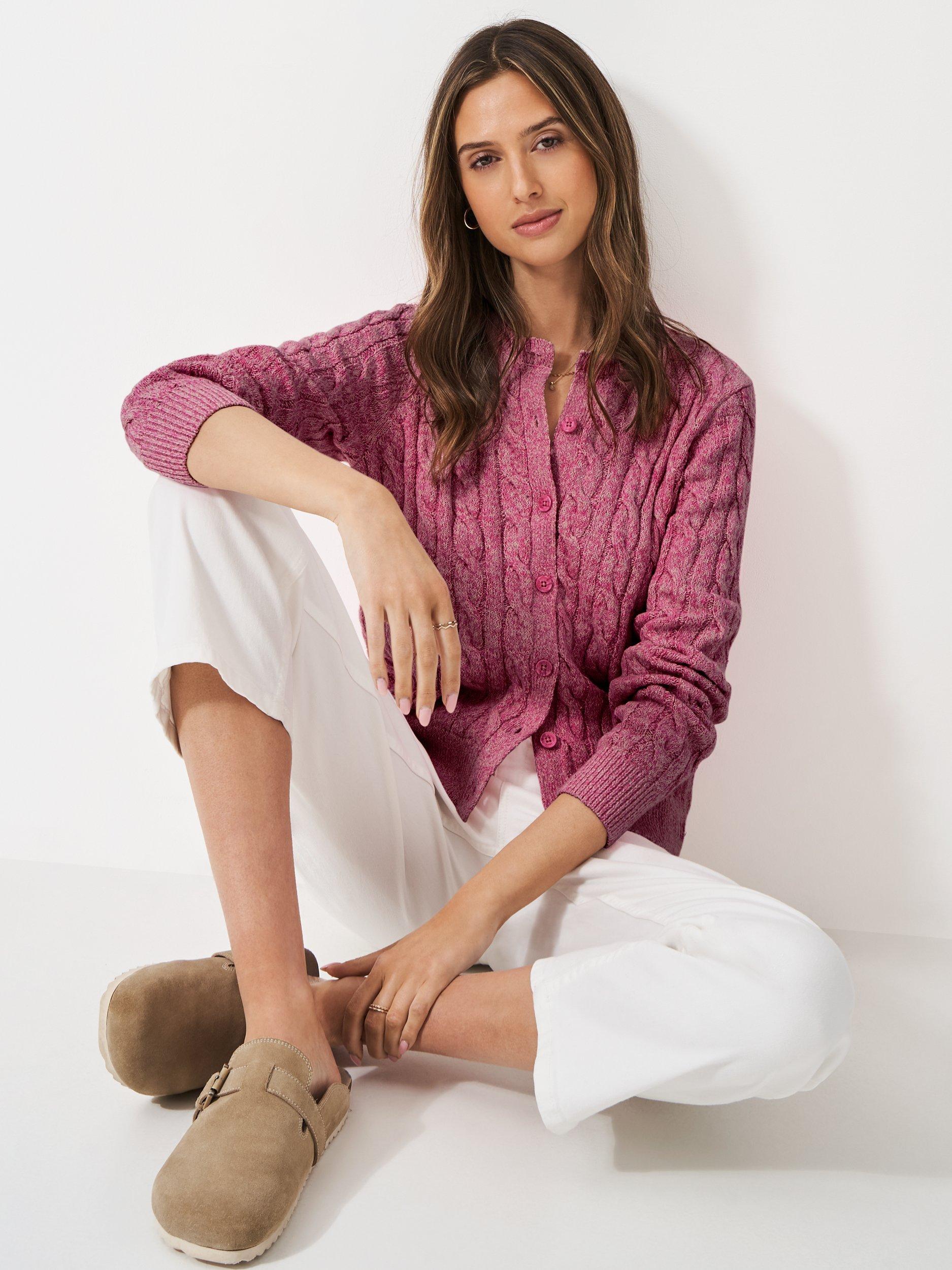 Product image 3 of 5, which shows Crew Clothing Twist Cable Knit Cardigan, Light Pink, 10