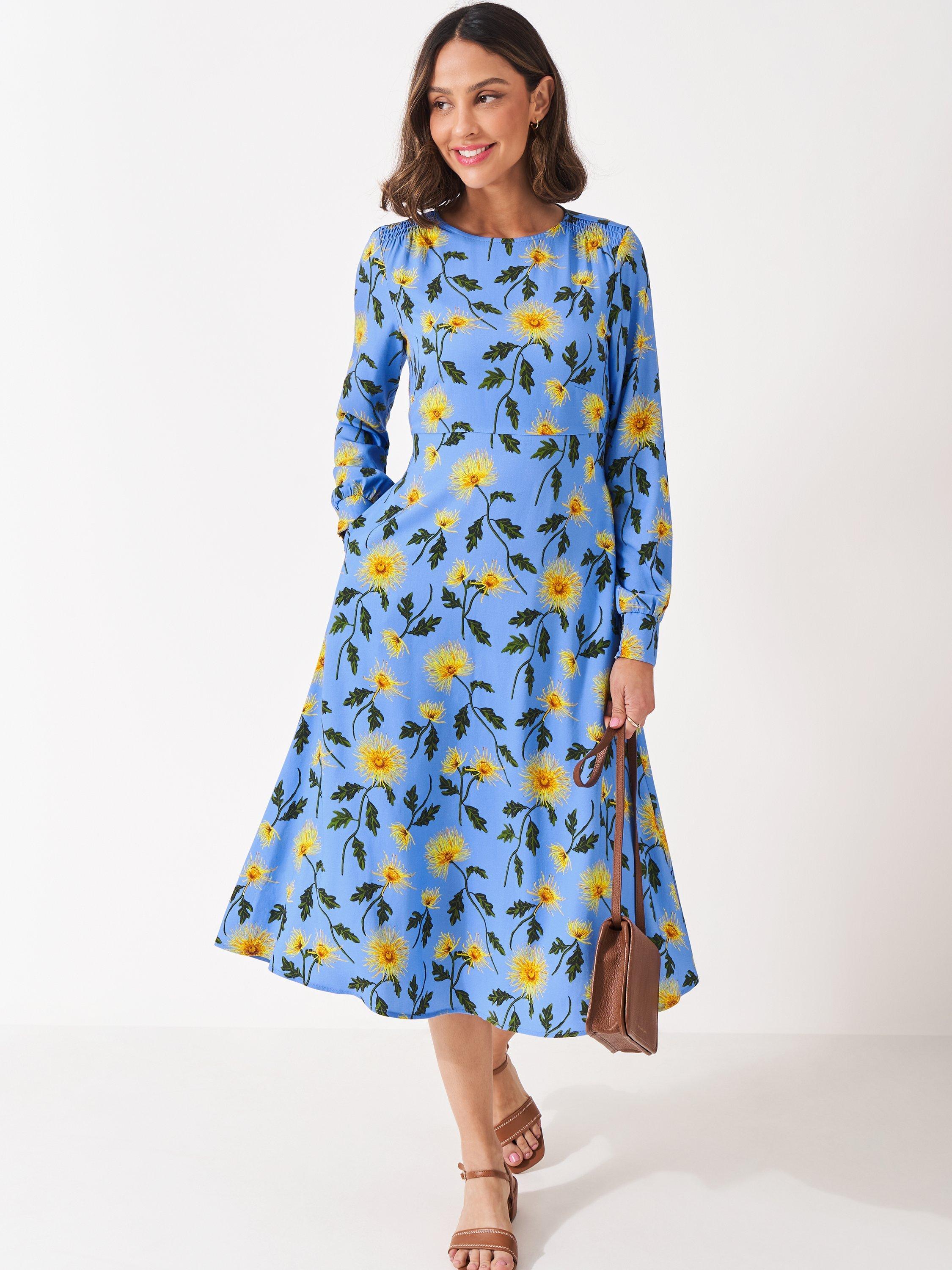 Product image 1 of 5, which shows Crew Clothing Floral Midi Dress, Blue/Multi, 10