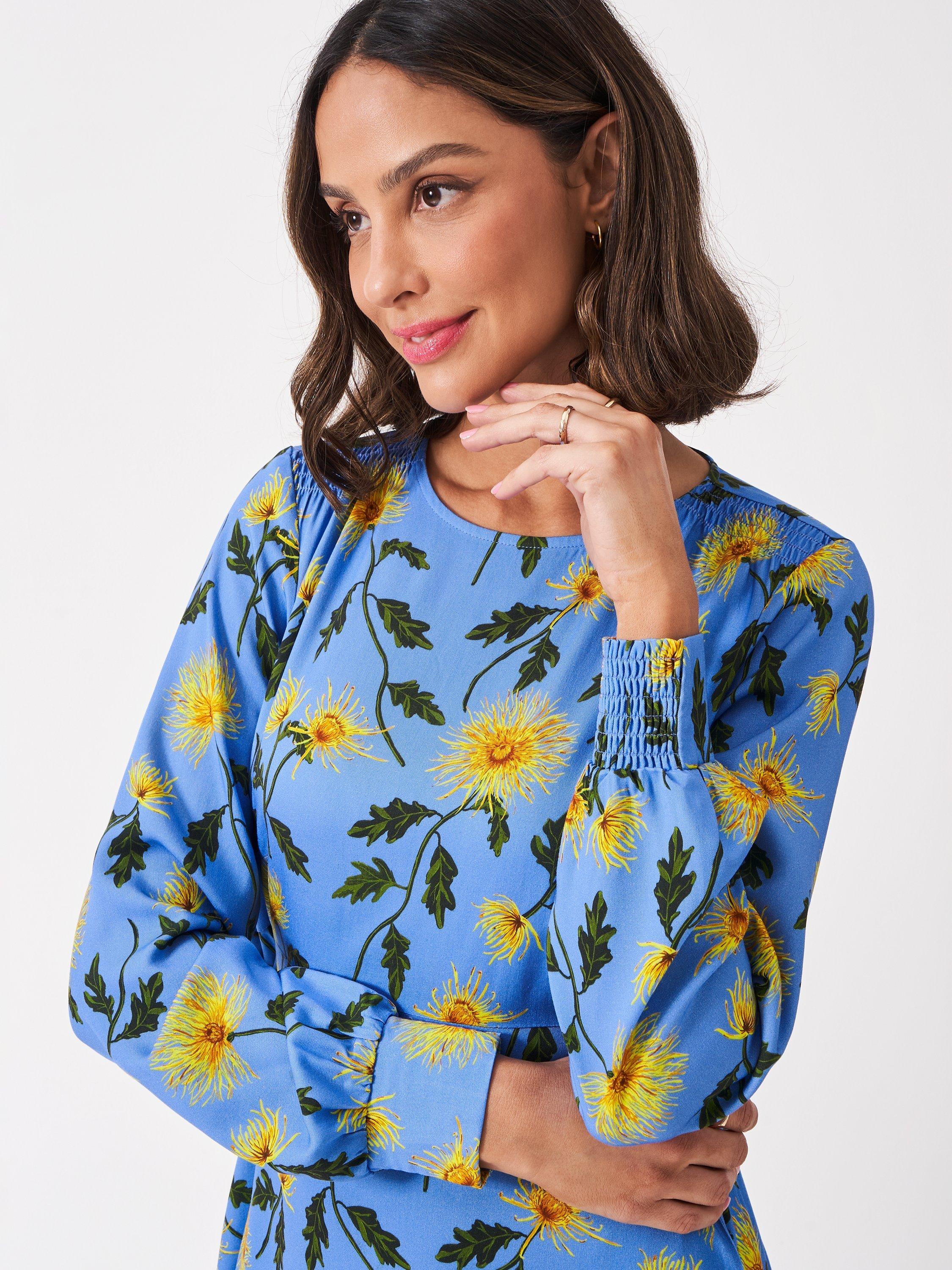 Product image 4 of 5, which shows Crew Clothing Floral Midi Dress, Blue/Multi, 10