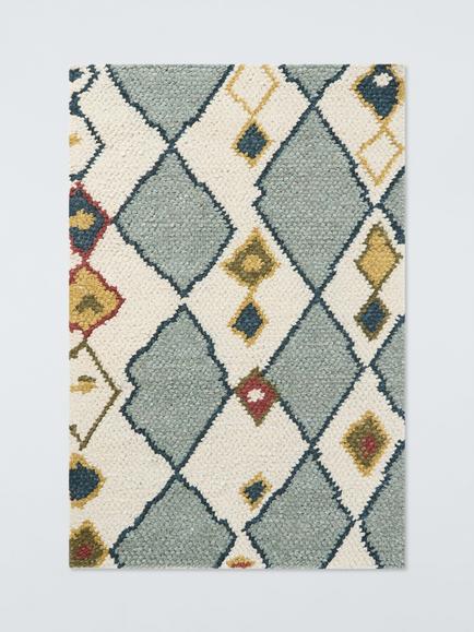 John Lewis Omar Berber Pure Wool Hand Woven Rug, White/Blue, White/Blue