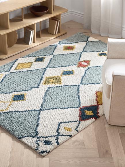 John Lewis Omar Berber Pure Wool Hand Woven Rug, White/Blue - view 2, White/Blue