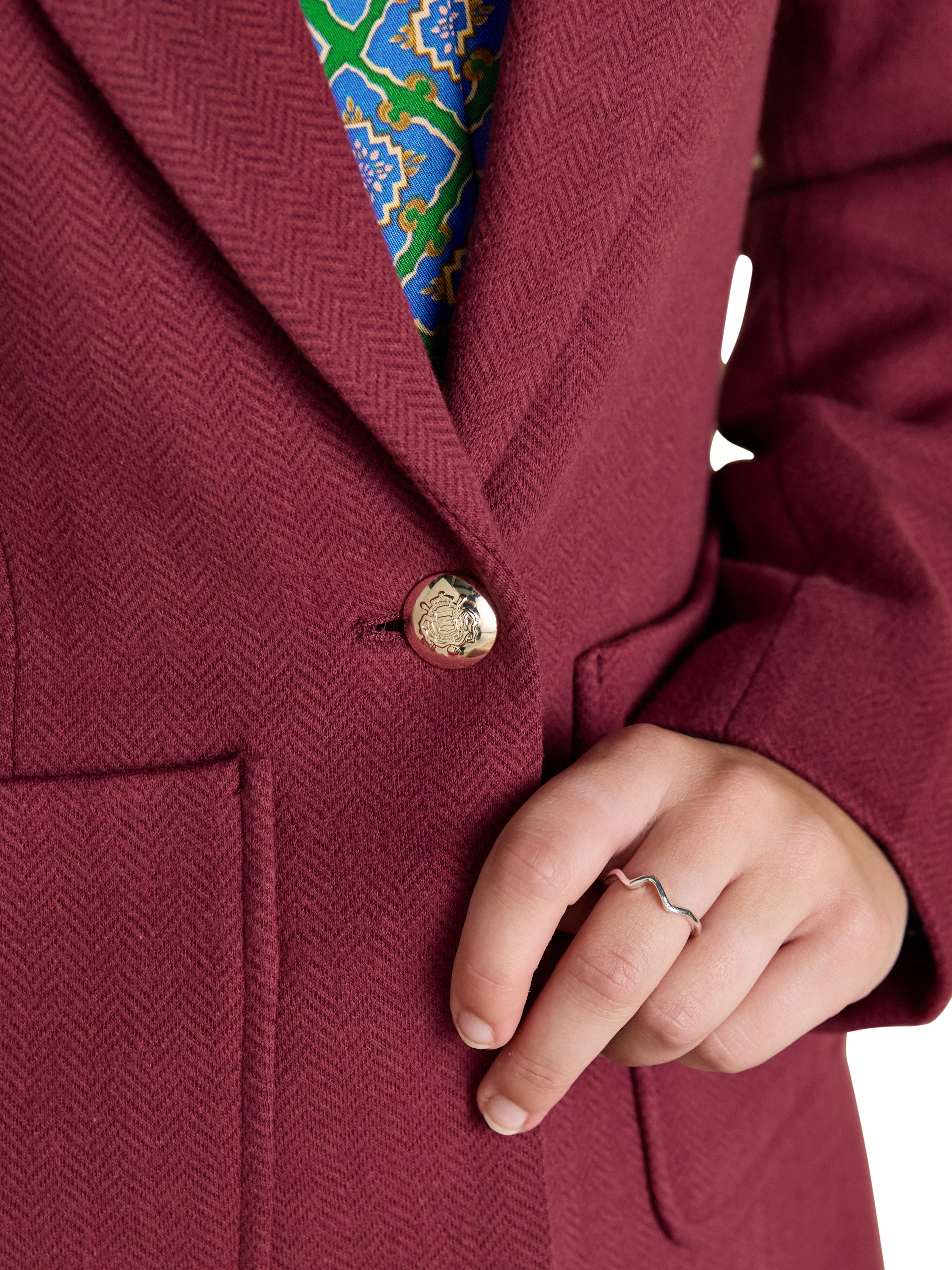 Product image 3 of 5, which shows Joules Textured Single Breasted Blazer, Burgundy, 6