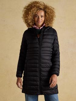 Joules Showerproof Padded Long Coat, Black, Black