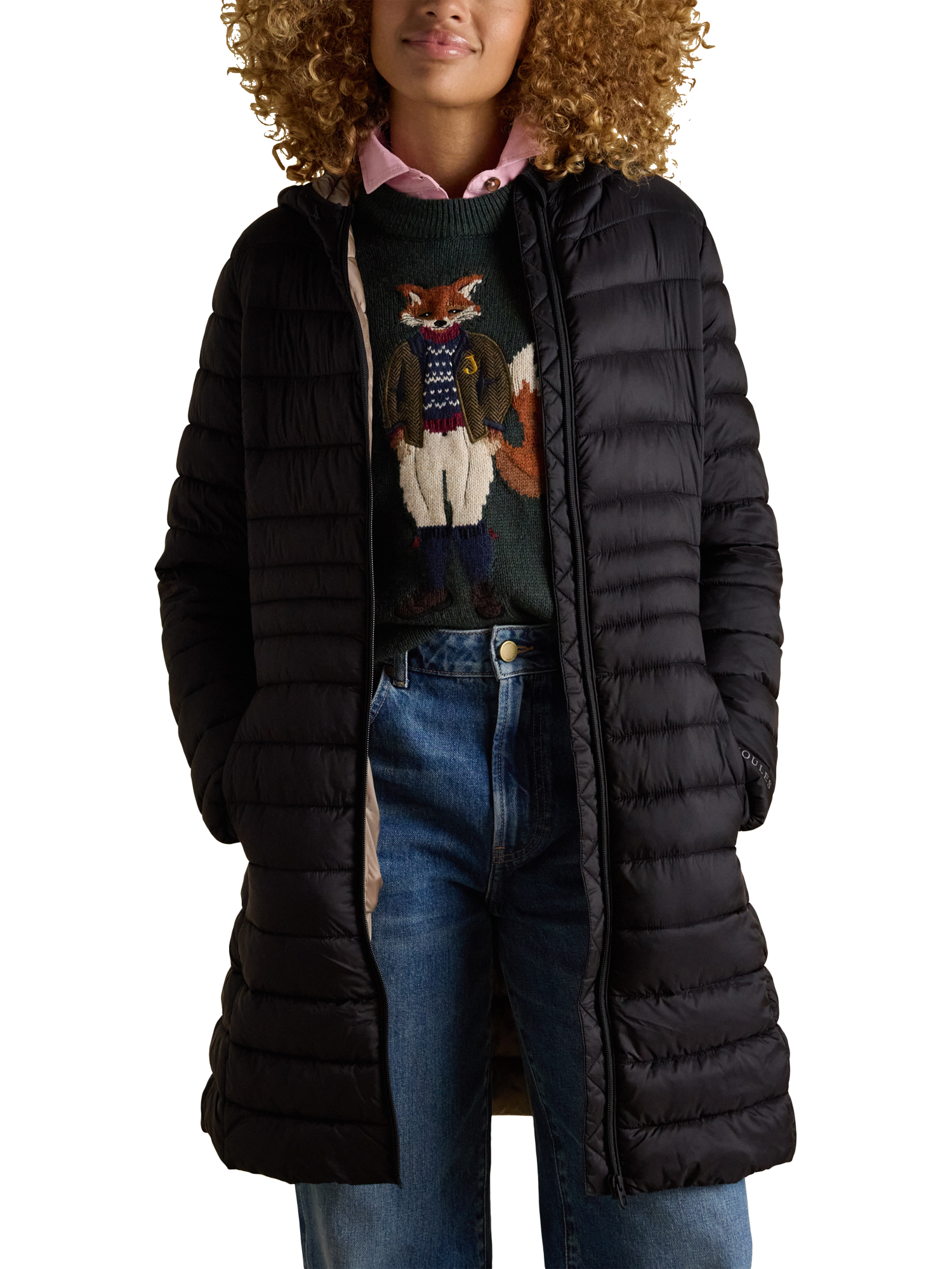 Product image 2 of 7, which shows Joules Showerproof Padded Long Coat, Black, 6