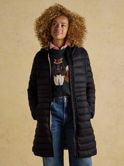 Joules Showerproof Padded Long Coat, Black - view 2, Black